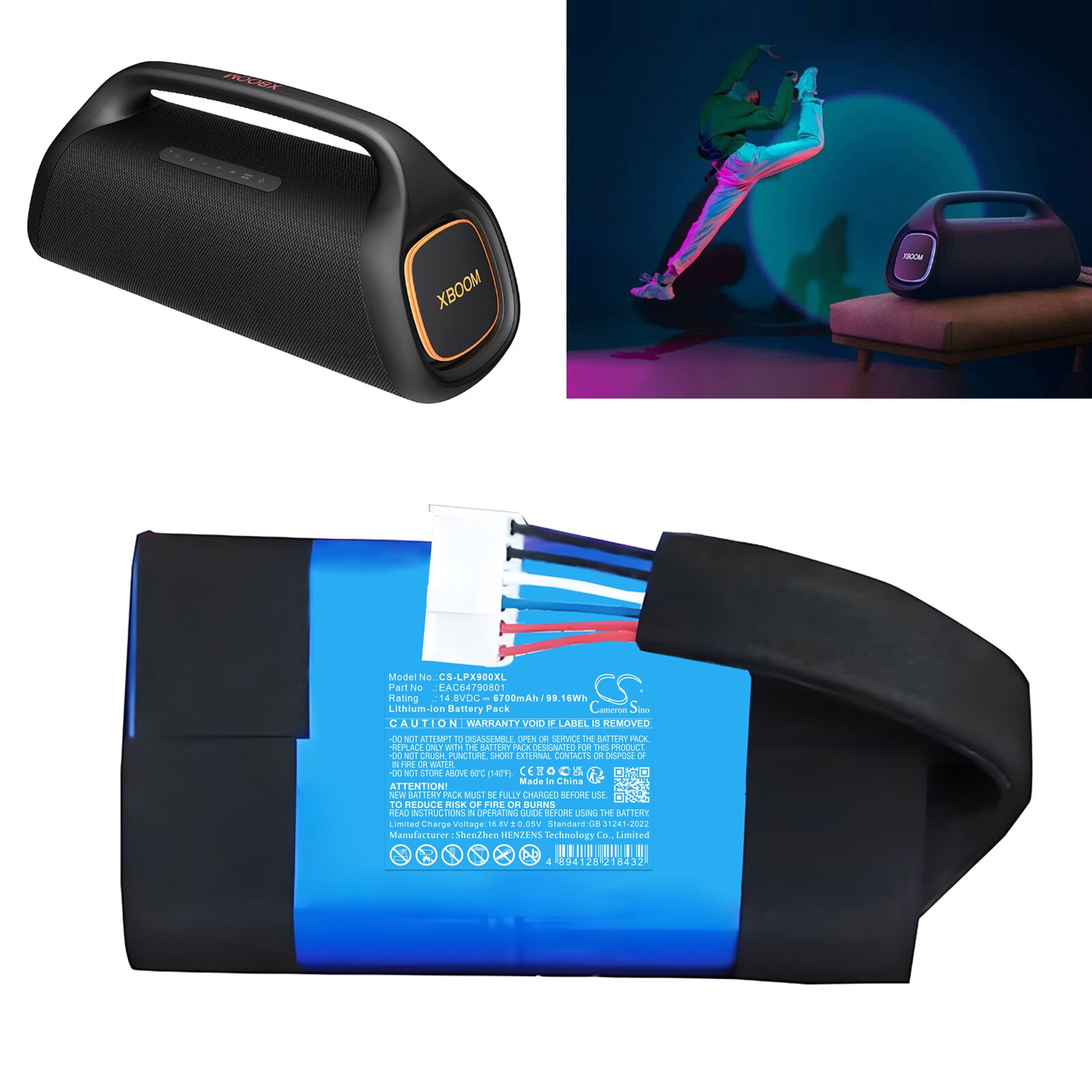 Batteri till Högtalare för LG XBOOM Go XG9, XG9QBK.ABRALLB, XG9QBK.ABRALLK m.fl.