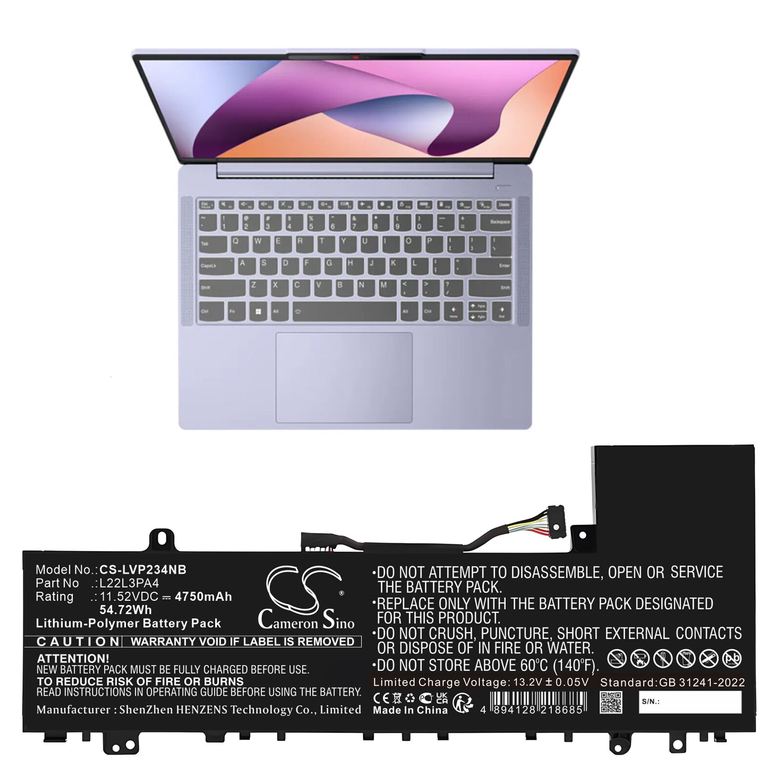 Batteri till Notebook, Bärbar dator för Lenovo IdeaPad Slim 5 14ABR8 82XE0001RK m.fl.