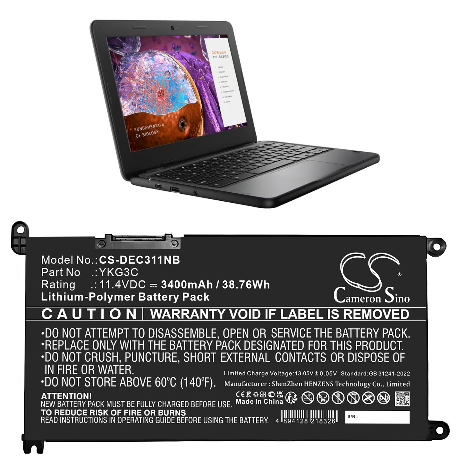 Batteri till Notebook, Bärbar dator för DELL Chromebook 3110, Chromebook 3110 2-in-1