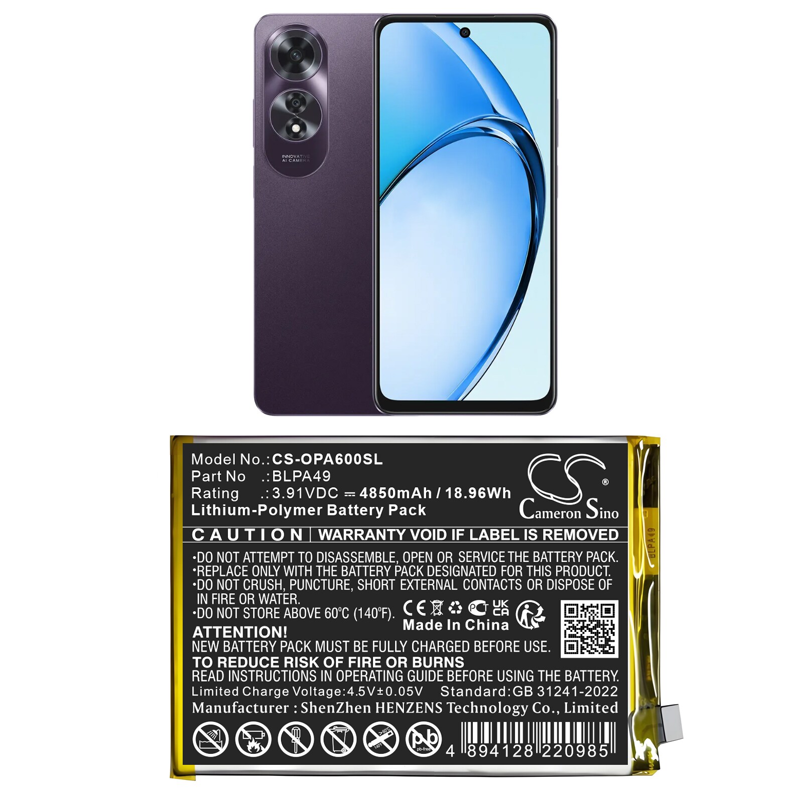 Batteri till SmartPhone, Mobil för OPPO A60 4G, CPH2631