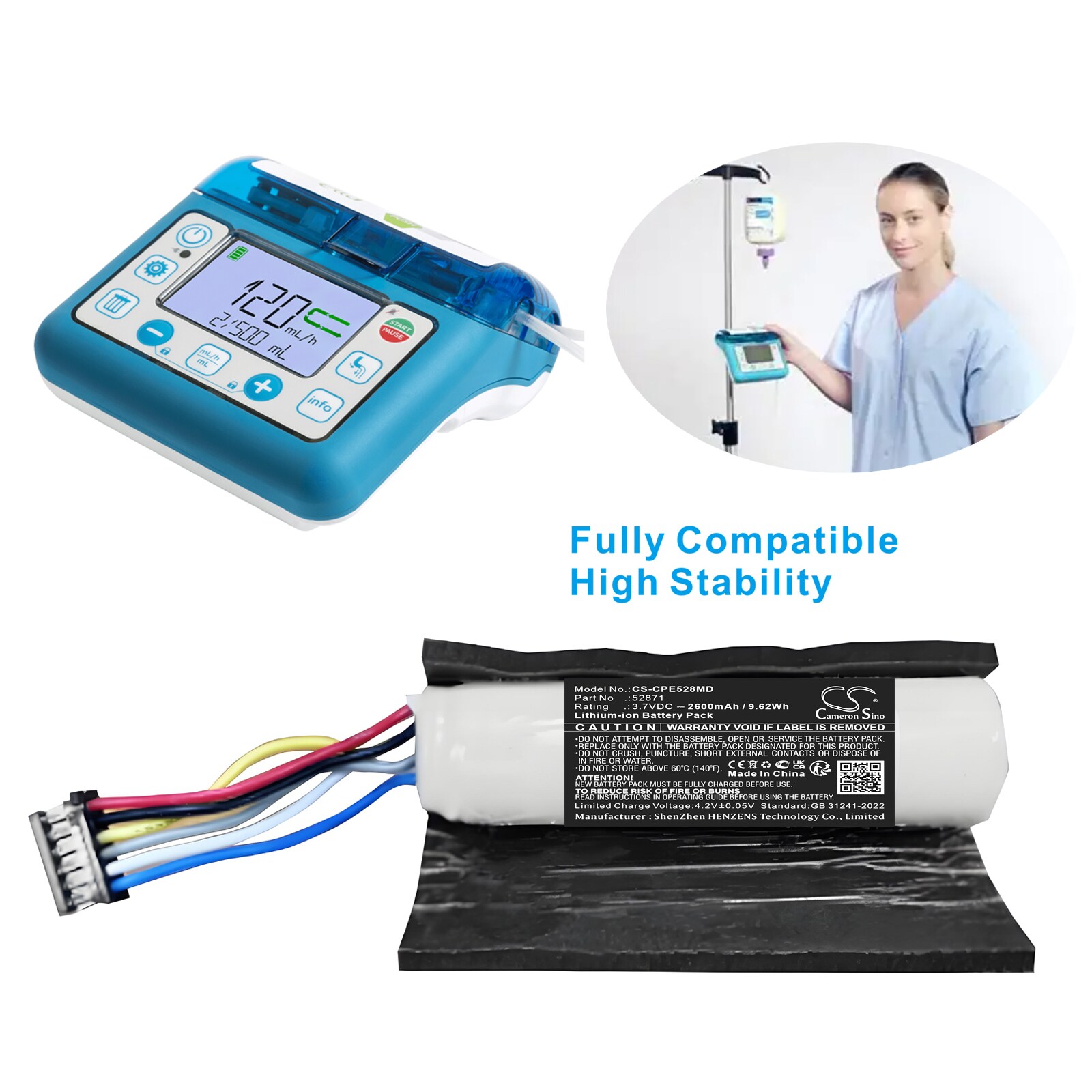 Batteri till Medicinsk för Compat Ella 12272020, feeding pump, 12272020 m.fl.