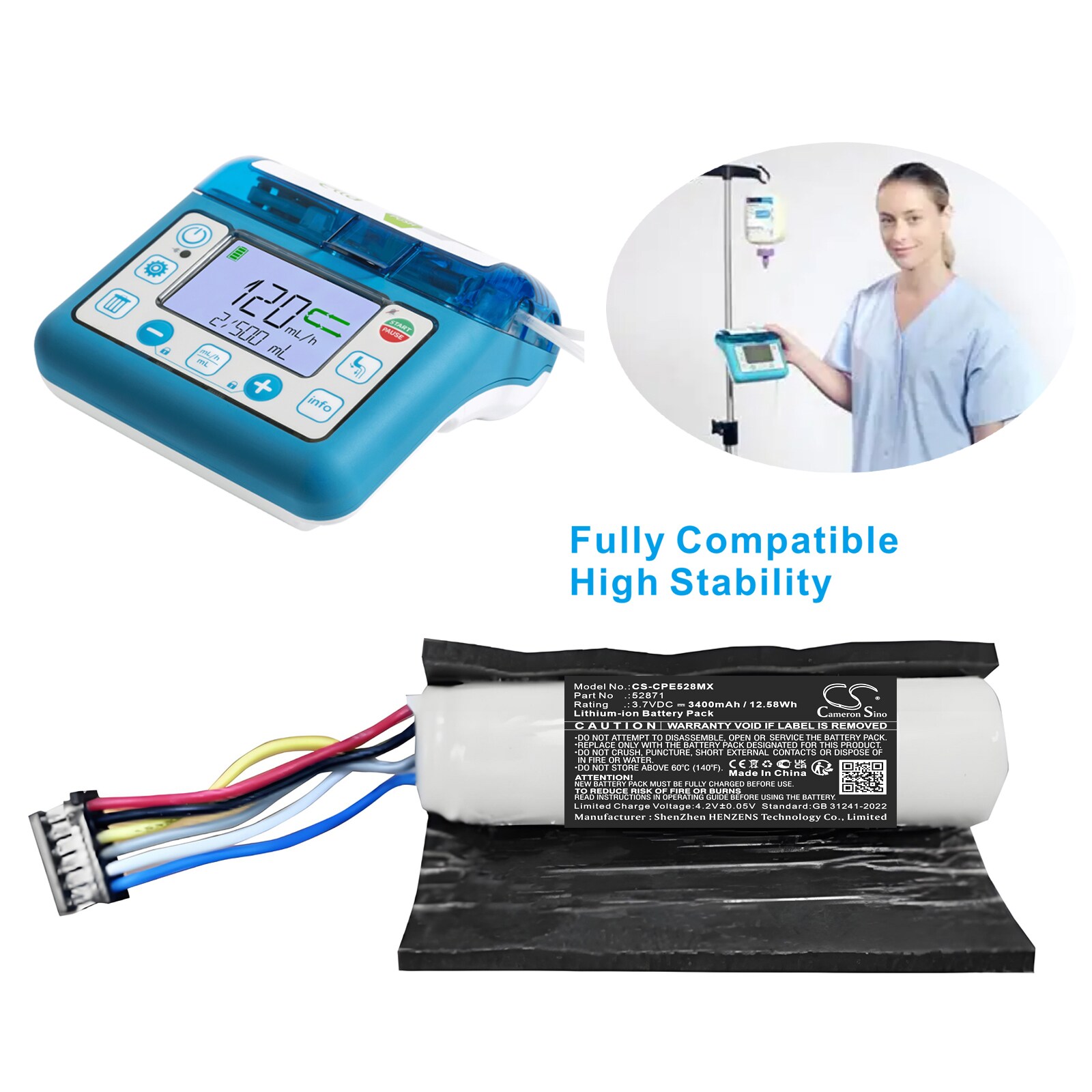 Batteri till Medicinsk för Compat Ella 12272020, feeding pump, 12272020 m.fl.