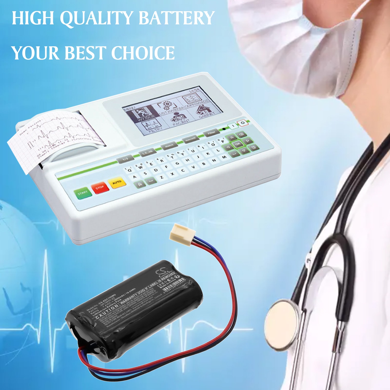 Batteri till Medicinsk för Aspel AsCard, M-Trace electrocardiographs