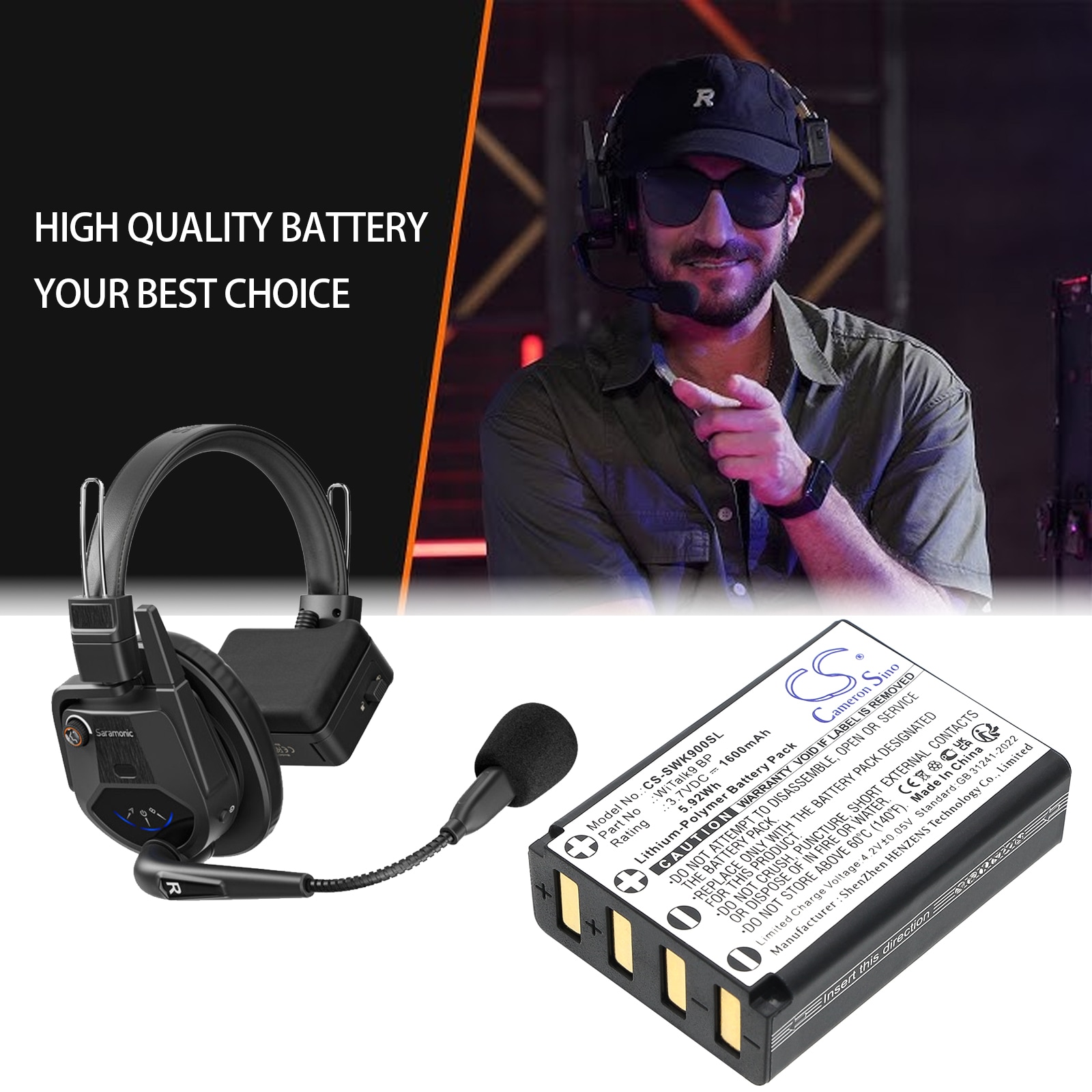 Batteri till Trådlöst headset för Saramonic 11601, WiTalk9 Intercom Headset