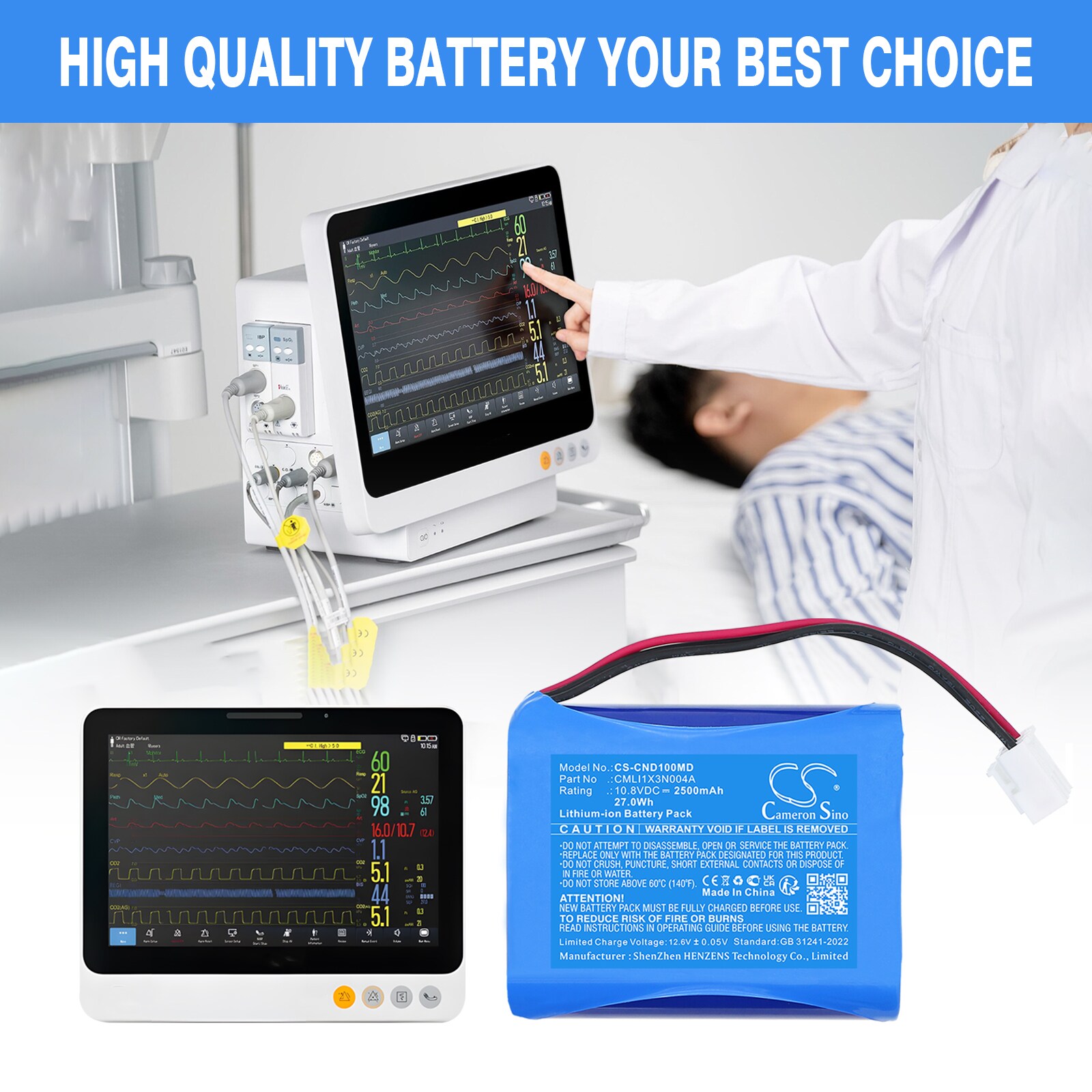 Batteri till Medicinsk för COMEN ND10 Monitor, ND10A Monitor, ND10C Monitor m.fl.