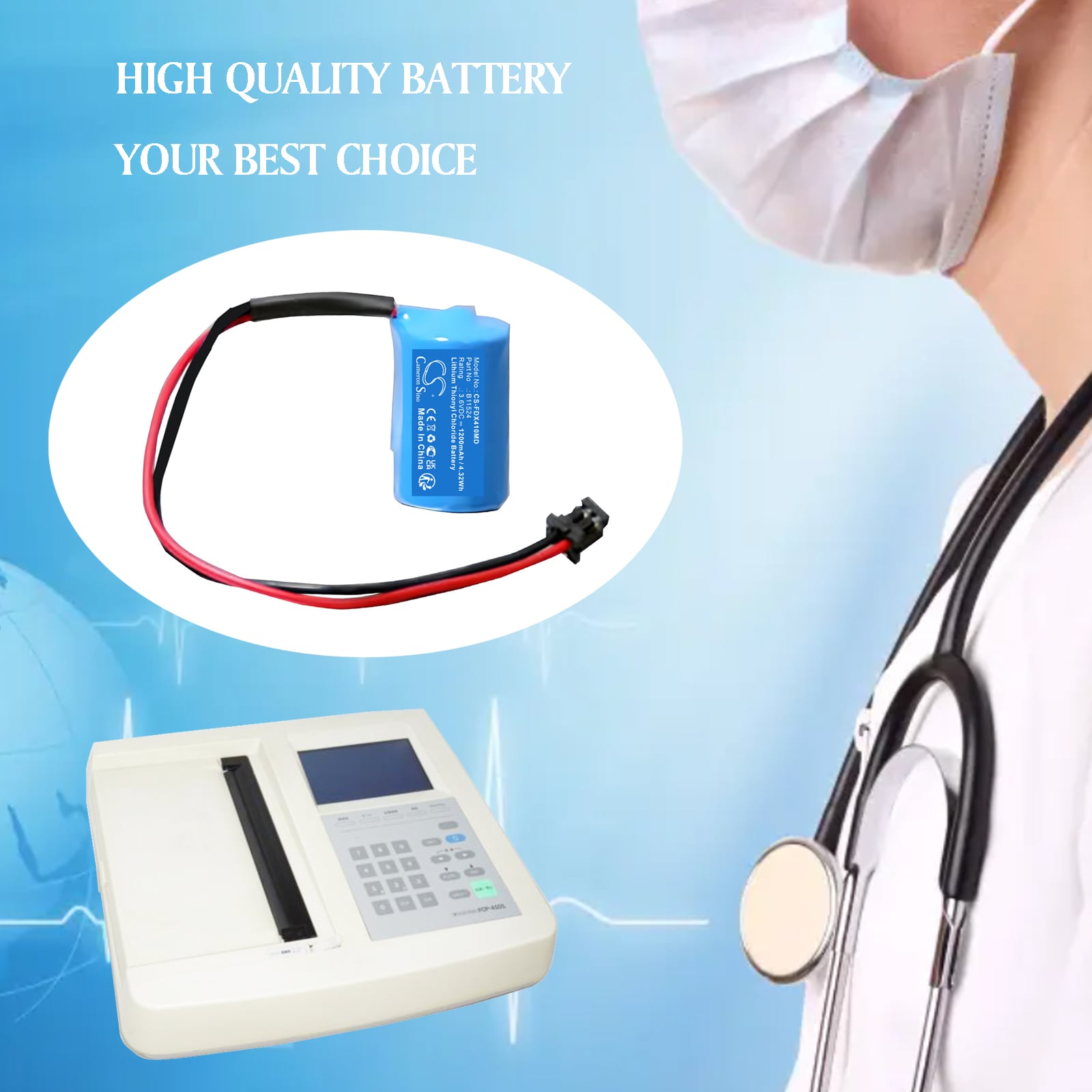 Batteri till Medicinsk för Fukuda Denshi FCP-4101 ECG Memory