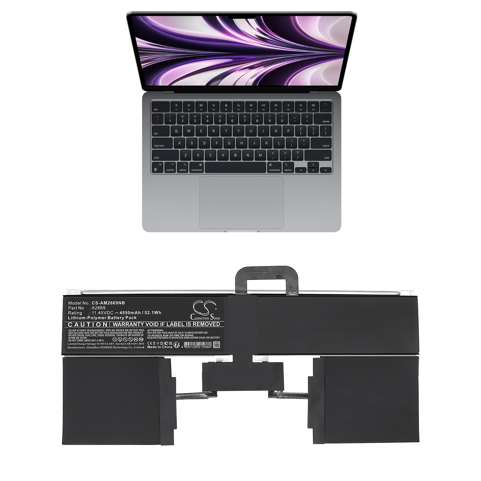 Batteri till Laptop, Bärbar dator för Apple A2681 (EMC 4074), M2 2022 A2681 m.fl.