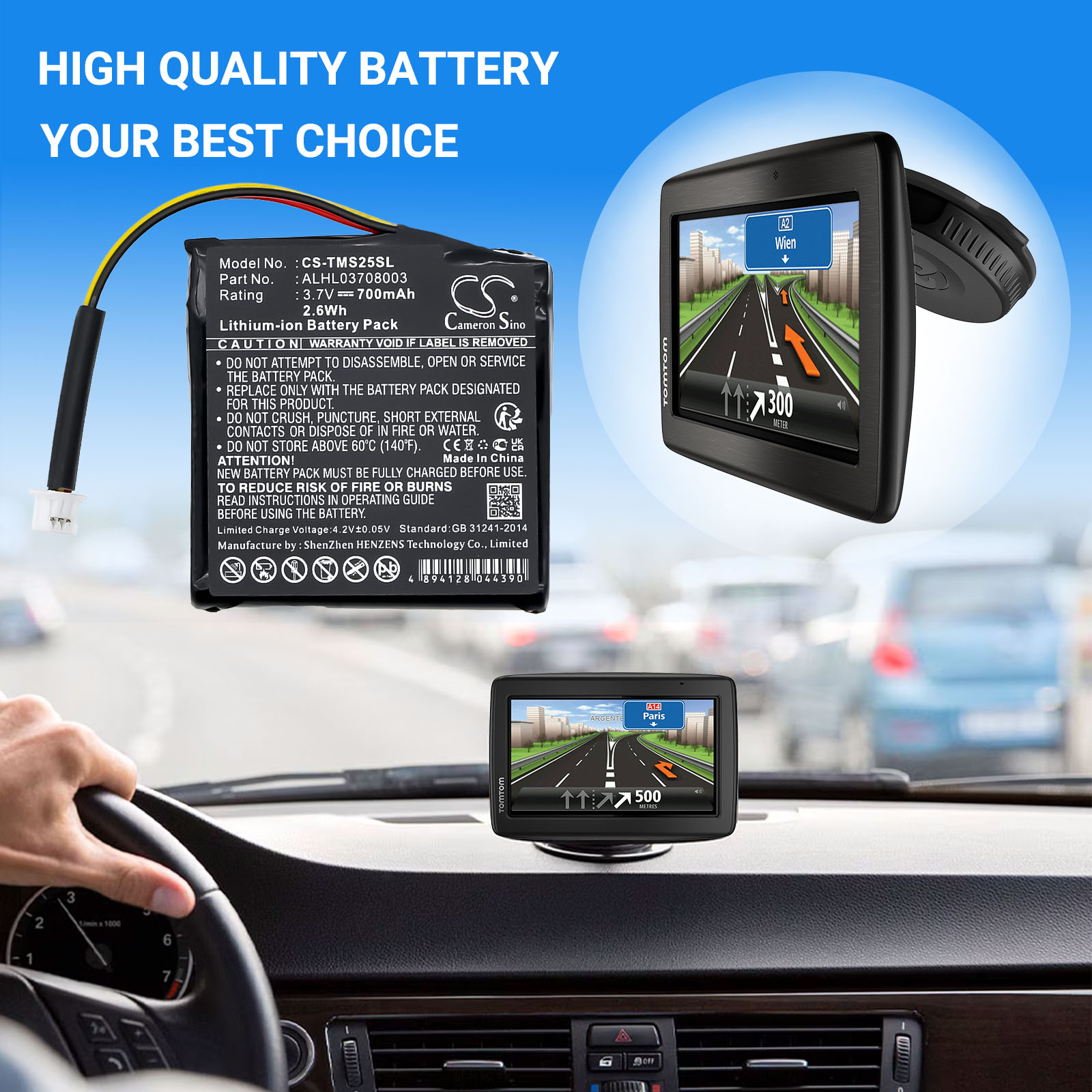 Batteri till navigator, GPS för TomTom Star 20, Star 25, 4EN42 m.fl.