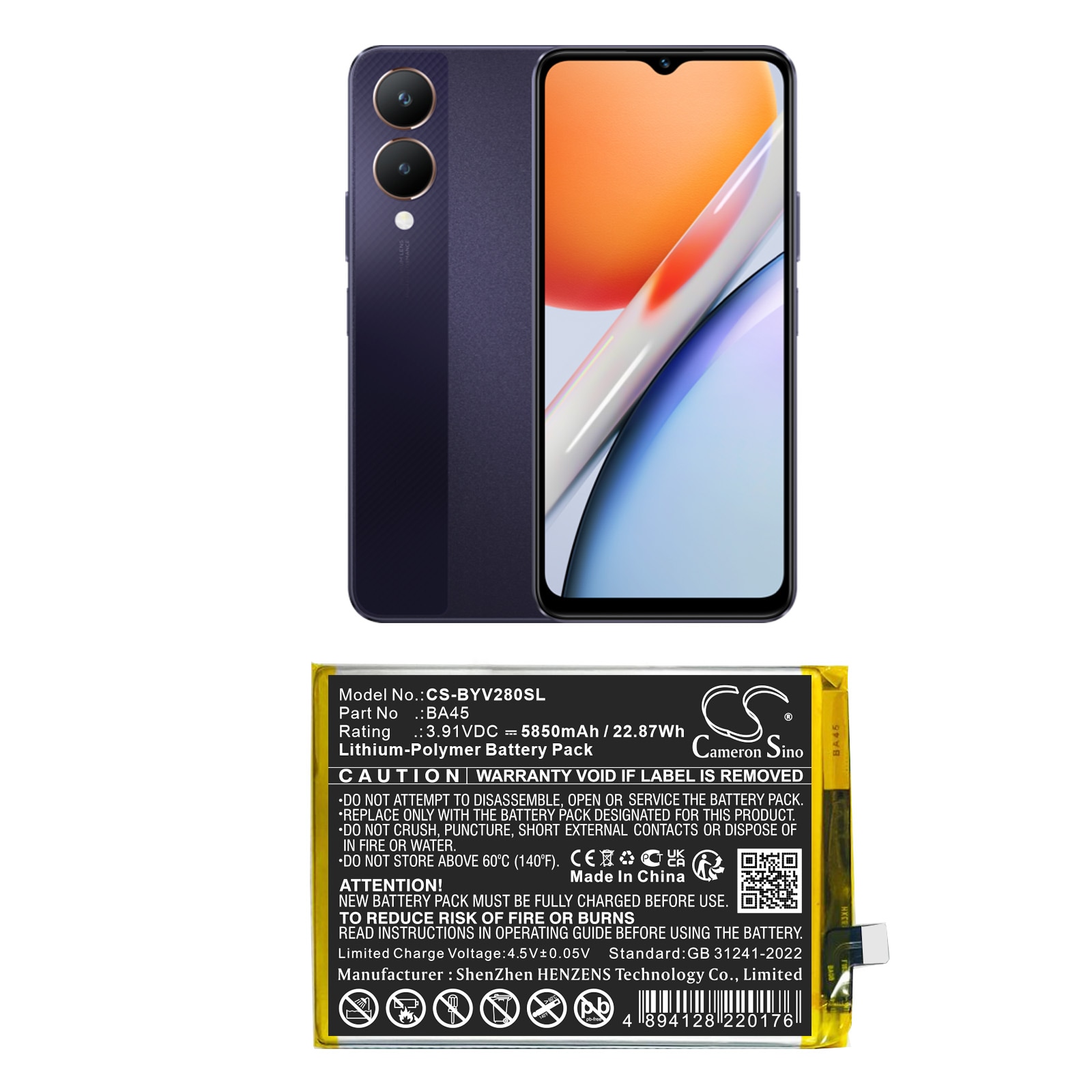 Batteri till Mobil, smartphone för Vivo V2318A, Y28, Y36 5G m.fl.