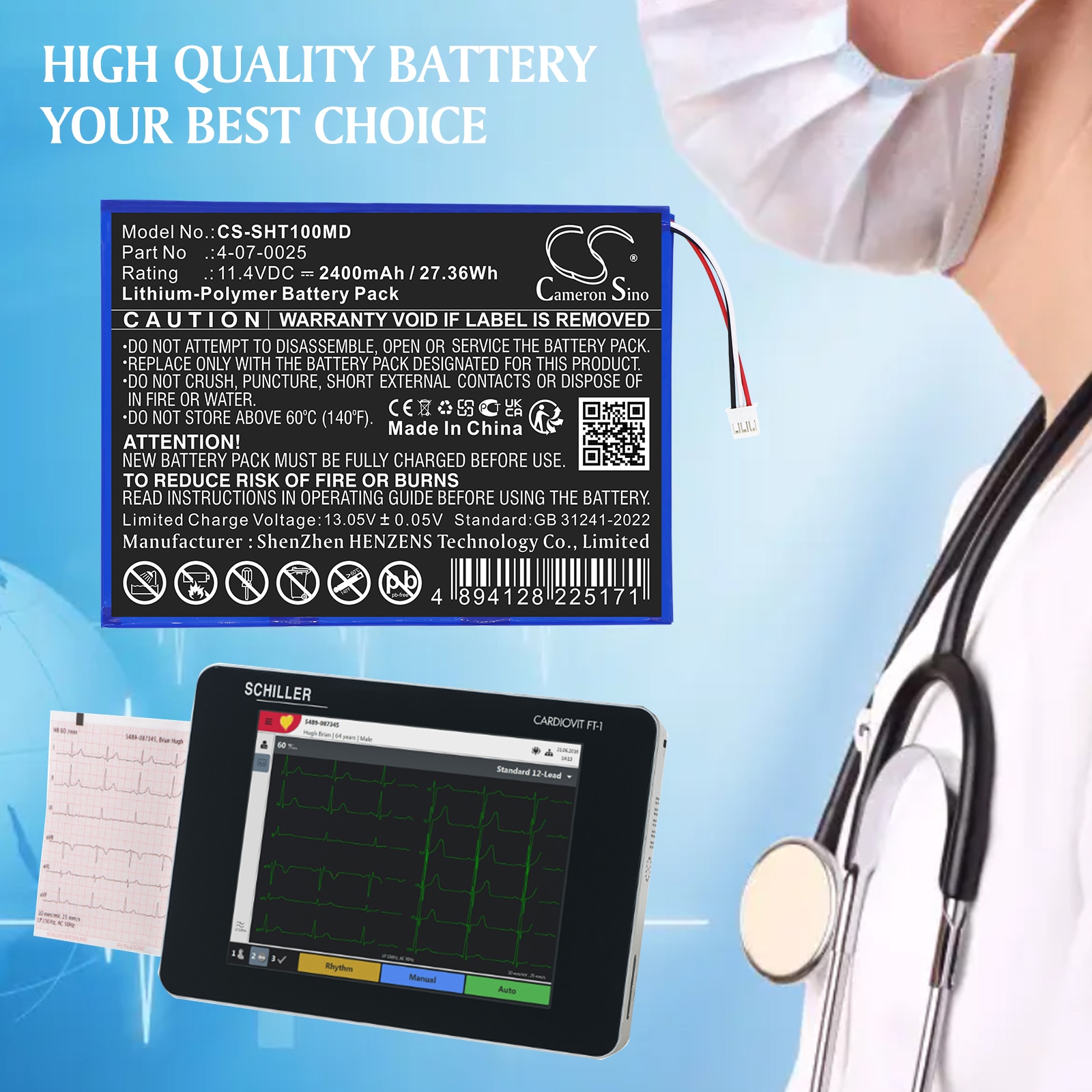 Batteri till Medicinsk för Schiller FT1 ECG
