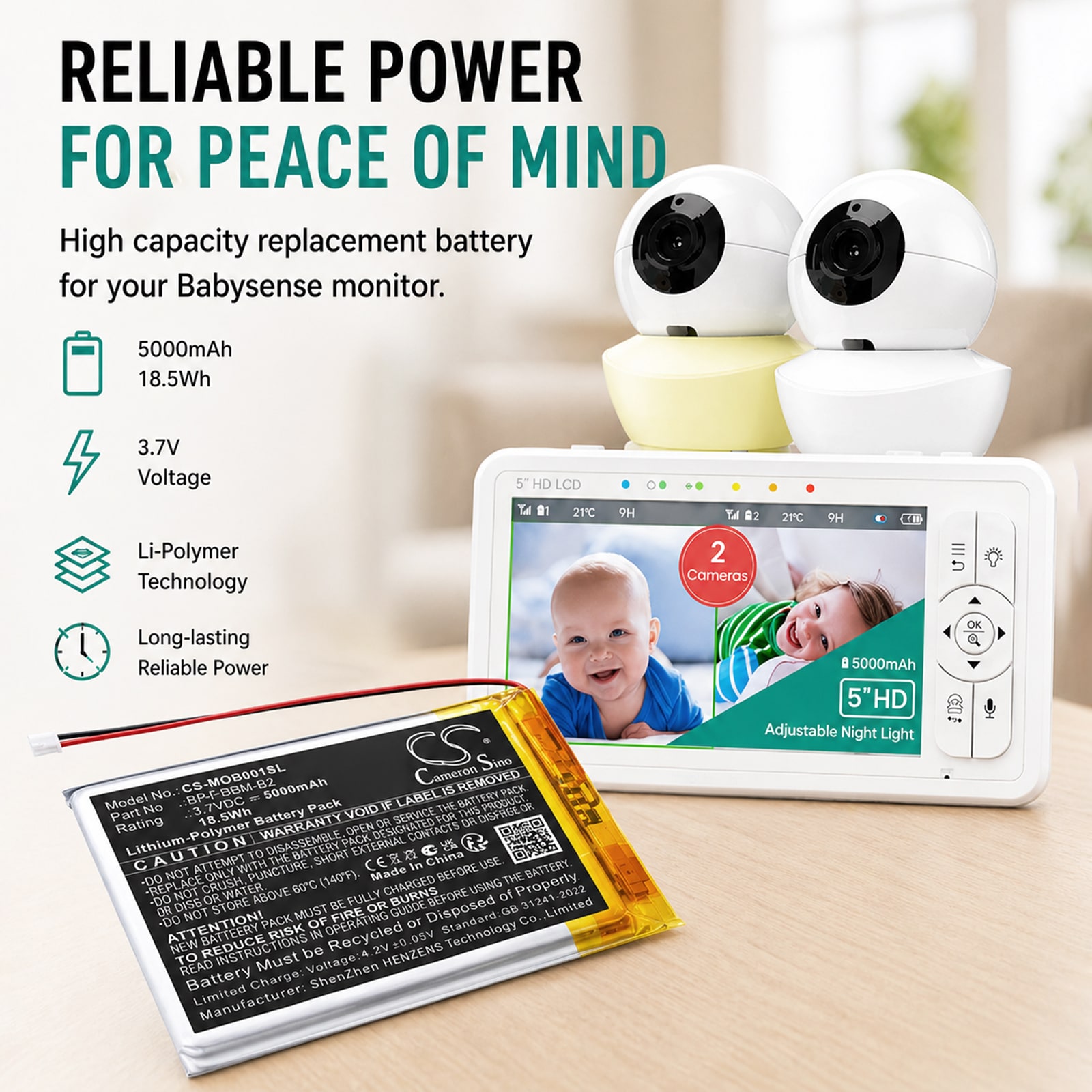 Batteri till Babyfon för Bonoch BBM03, BBM05, MegaView Baby Monitor 7 BBM01