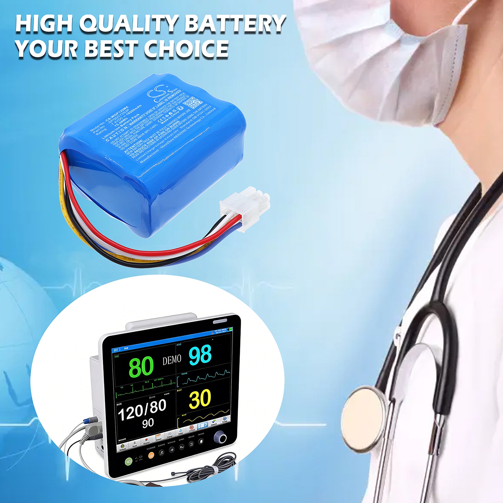 Batteri till Medicinsk för WEGO P12n,  Surpass P12N