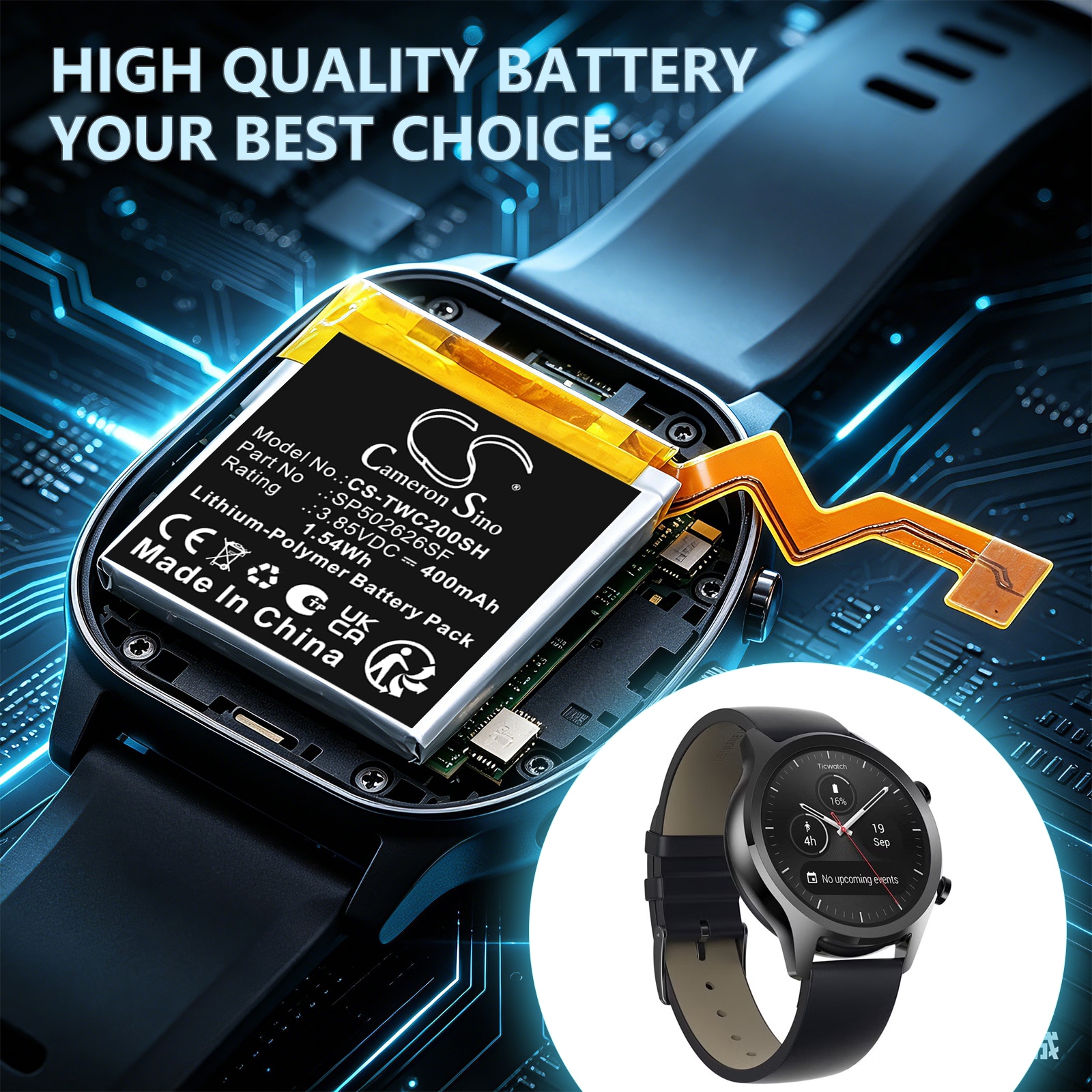 Batteri till Smartklocka för Ticwatch C2