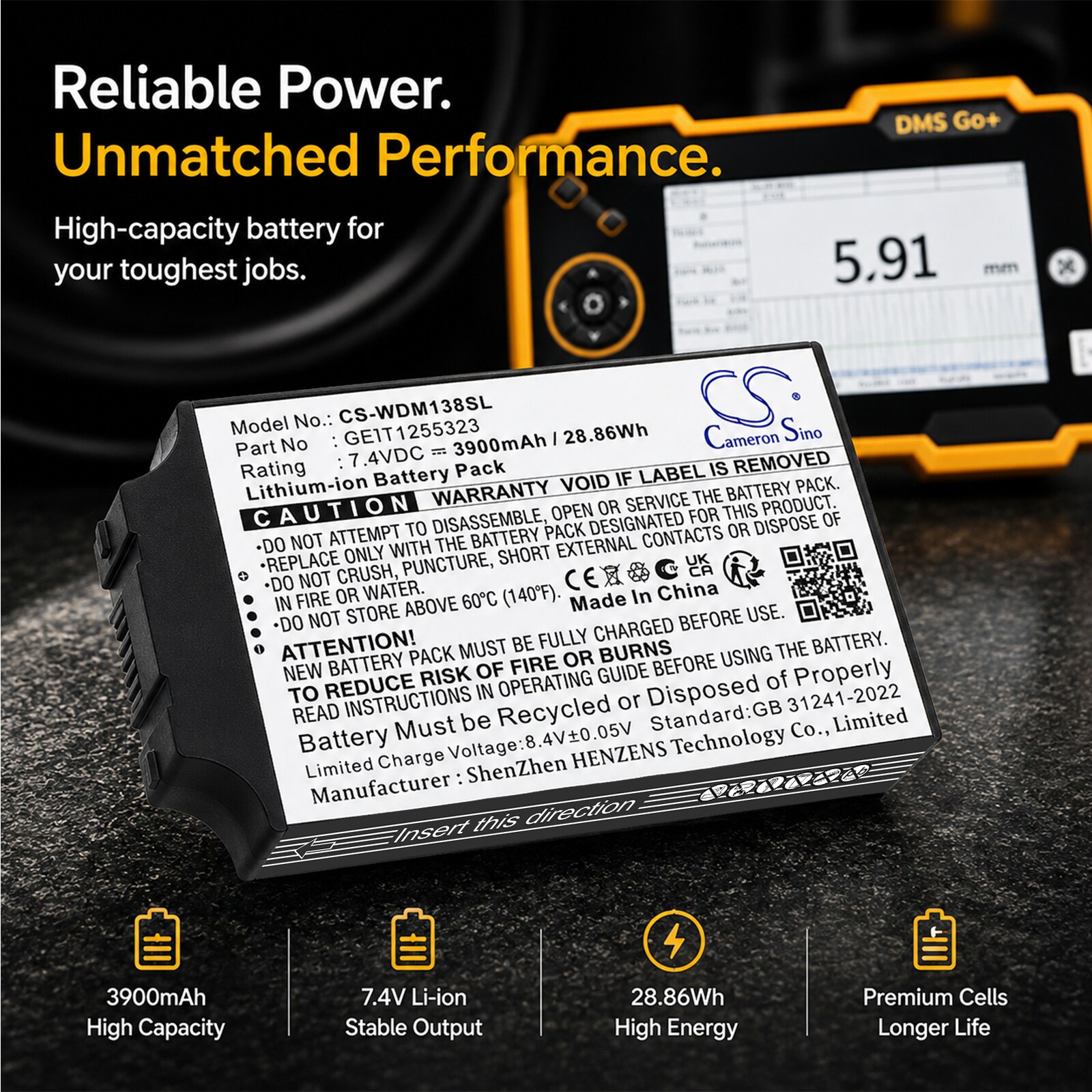 Batteri till Utrustning, kartläggning, provning för GE DMS Go+, USM86, USM87 m.fl.