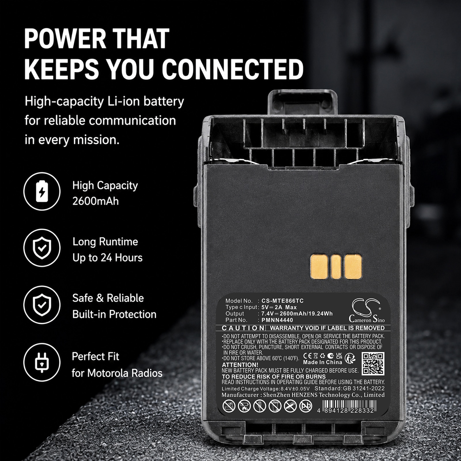 Batteri till Komradio för Motorola DP3000e, DP3441, DP3441e m.fl.