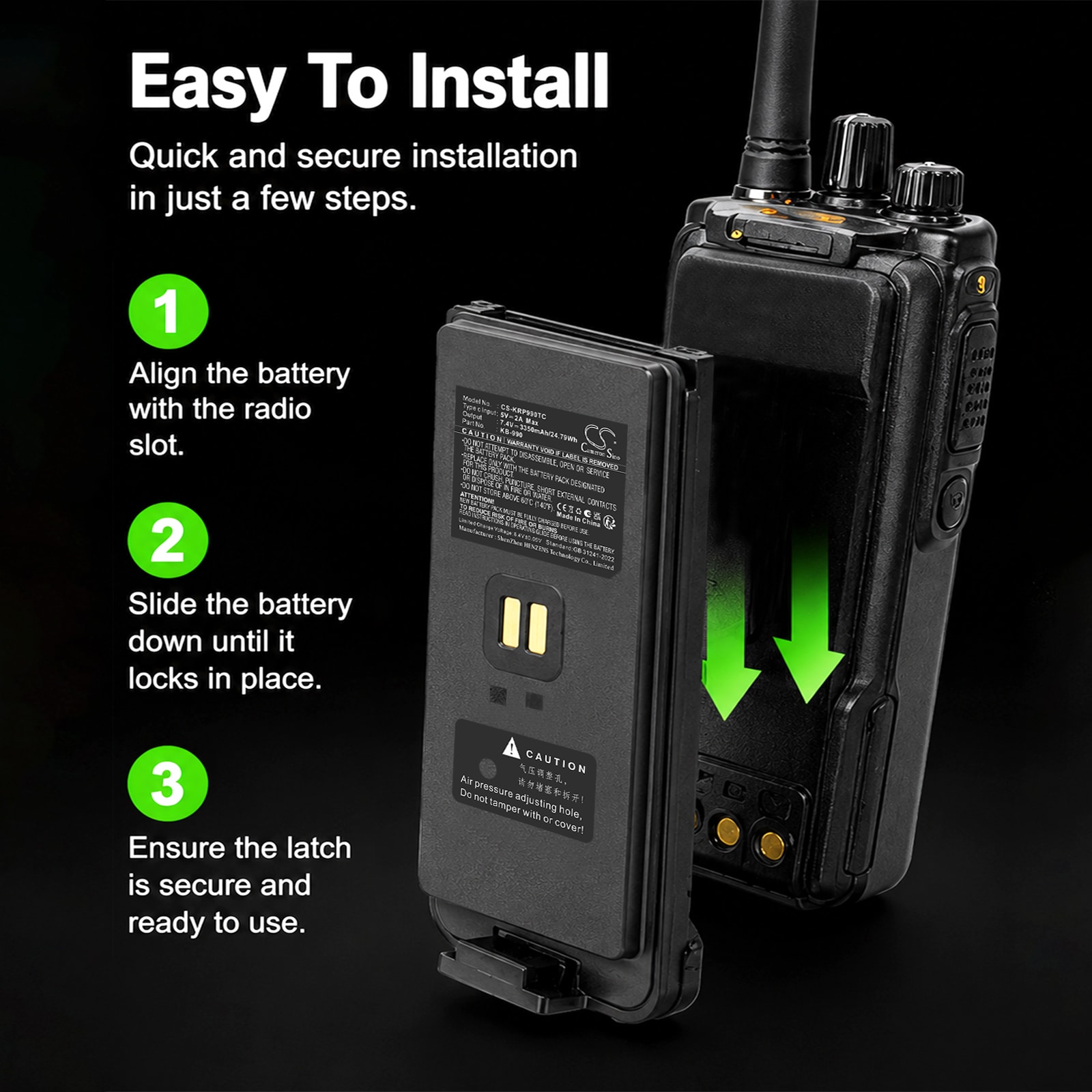 Batteri till Komradio för Kirisun DP980, DP985, DP990 m.fl.