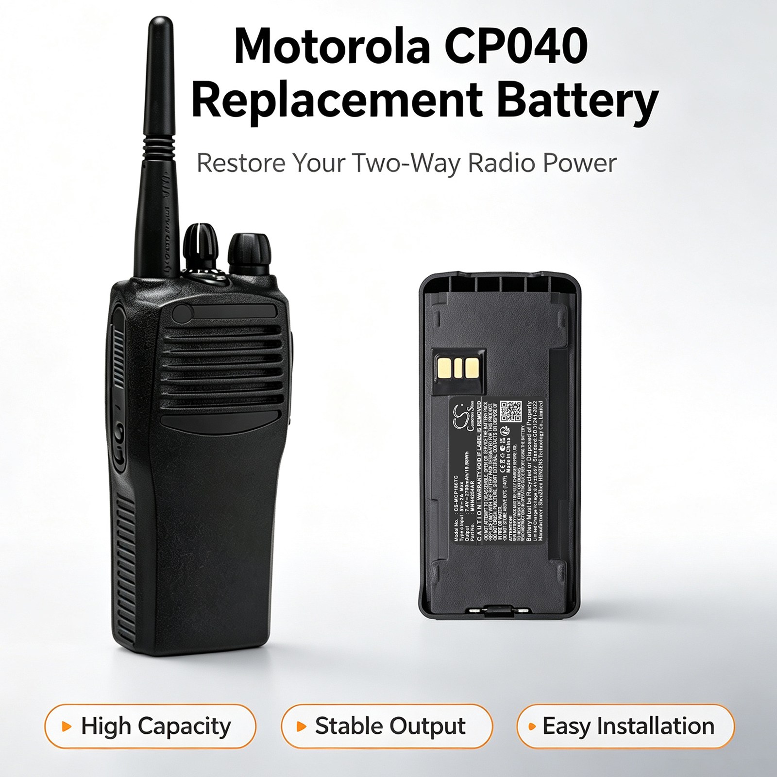 Batteri till Komradio för Motorola CP040, CP100, CP100D m.fl.