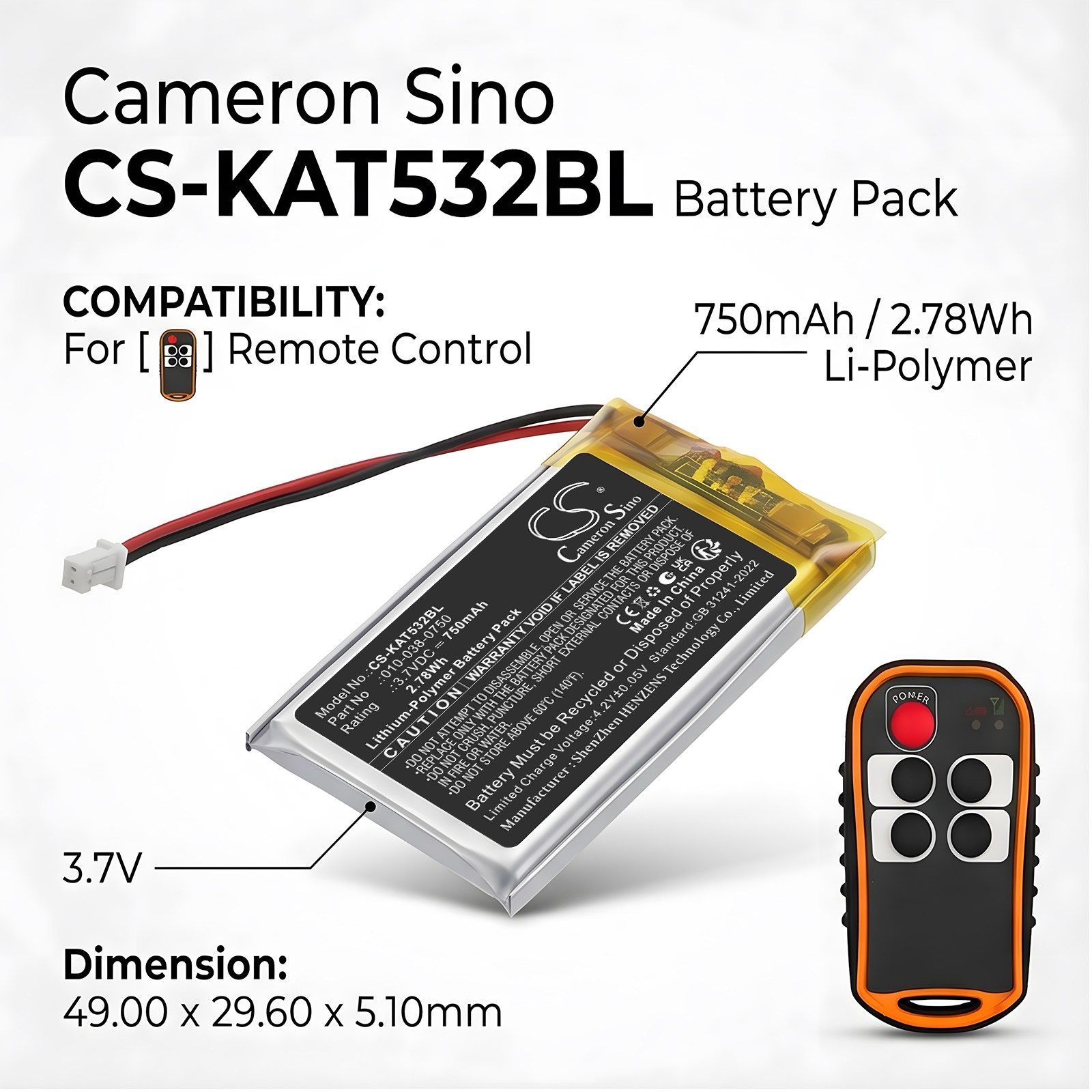 Batteri till Fjärrkontroll för kran för KAR-TECH 3A5322A 4 Button Control, 390132A