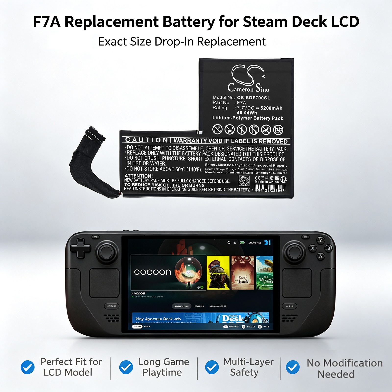 Batteri till Spelkonsol för steam deck F7A