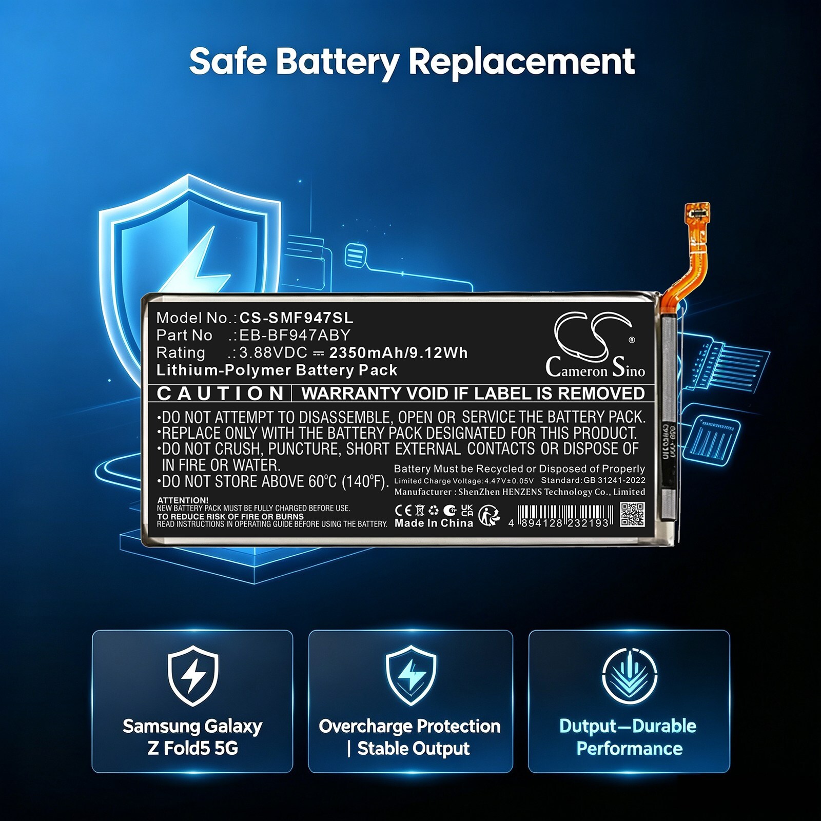 Batteri till Mobil, smartphone för Samsung Galaxy Z Fold5 5G, SM-W9024, W24 5G m.fl.