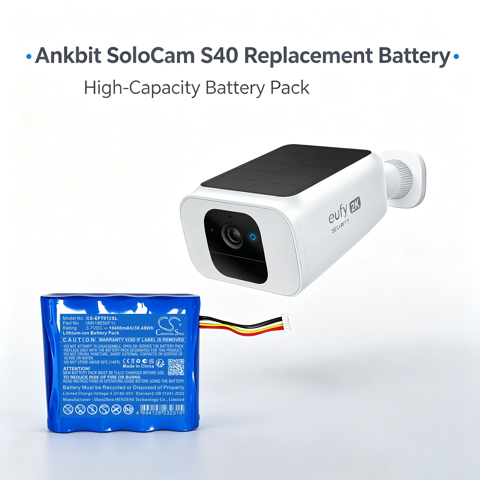 Batteri till Säkerhetskamera för hemmet för Eufy T81241W1, SoloCam S40