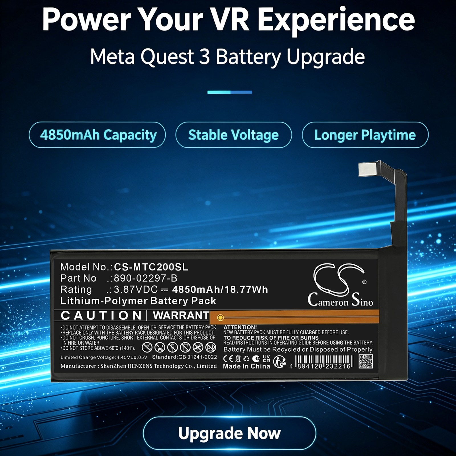 Batteri till VR för Meta Quest 2, Quest 3, MWNB1 m.fl.