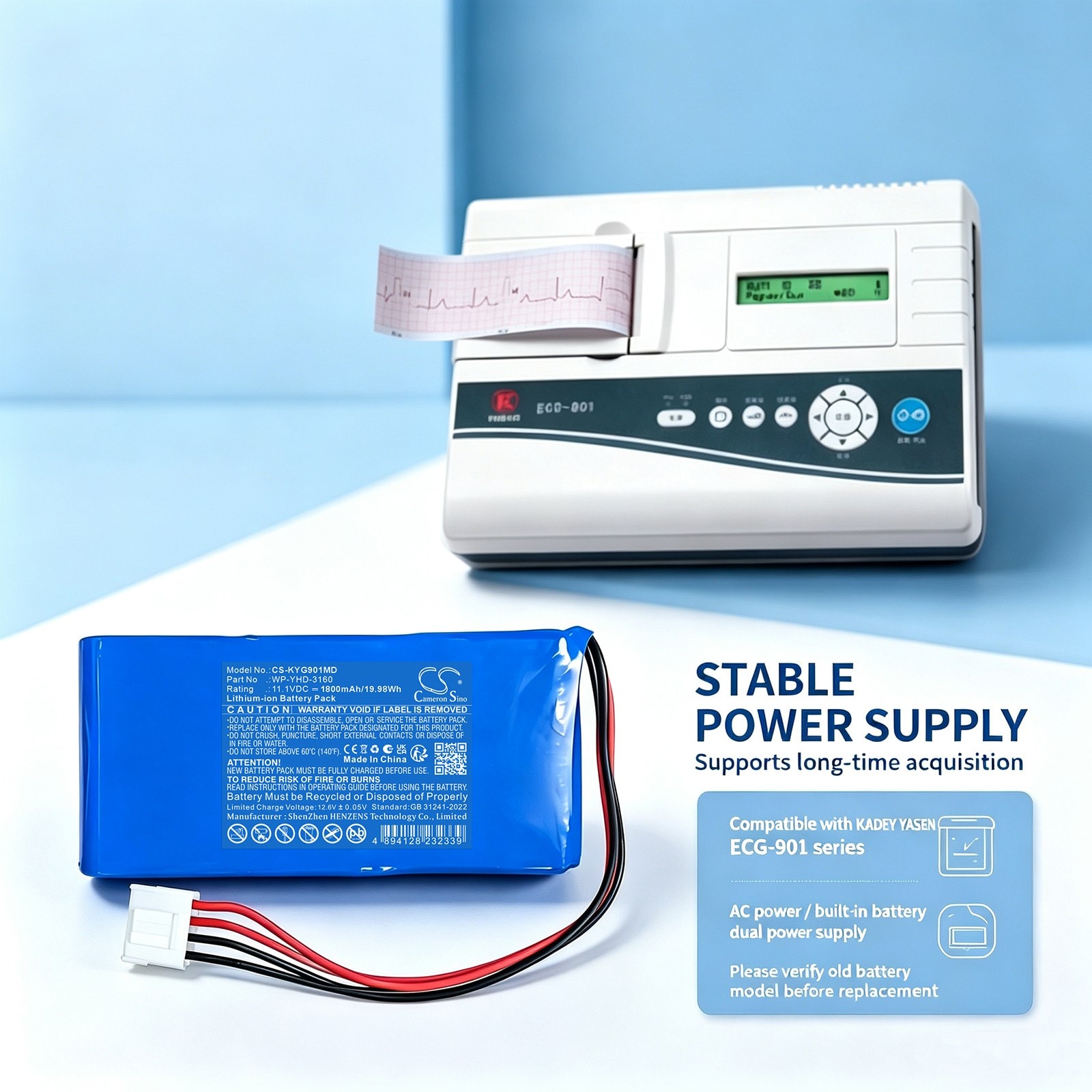 Batteri till Medicinsk för KADEY YASEN ECG-901