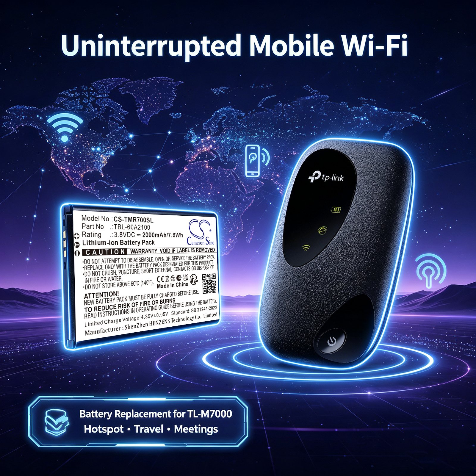 Batteri till Hotspot för TP-Link TL-M7000,  TL-M7200