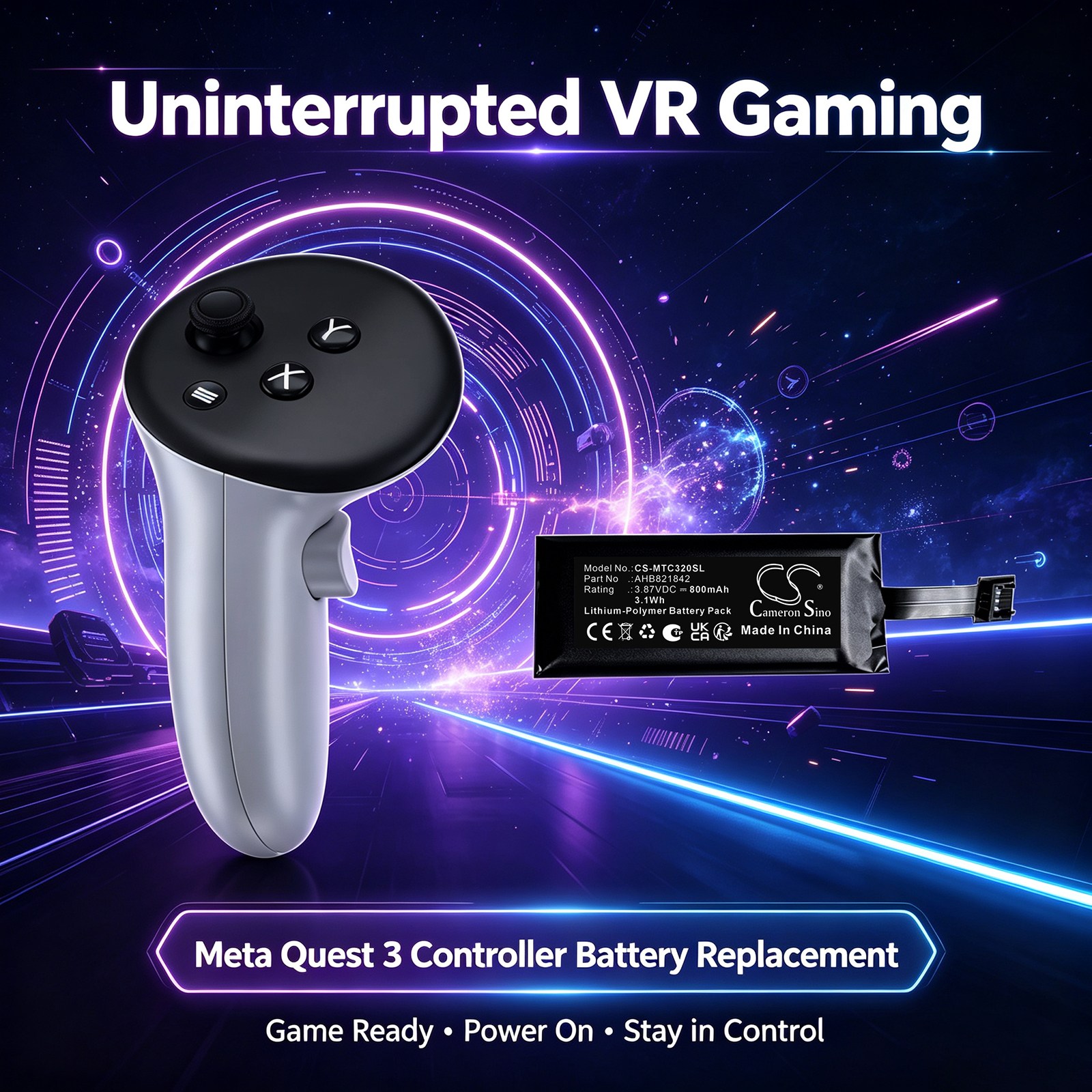 Batteri till Spelkonsol för Meta Quest 3 Game Controller,  Quest 3S Game Controller