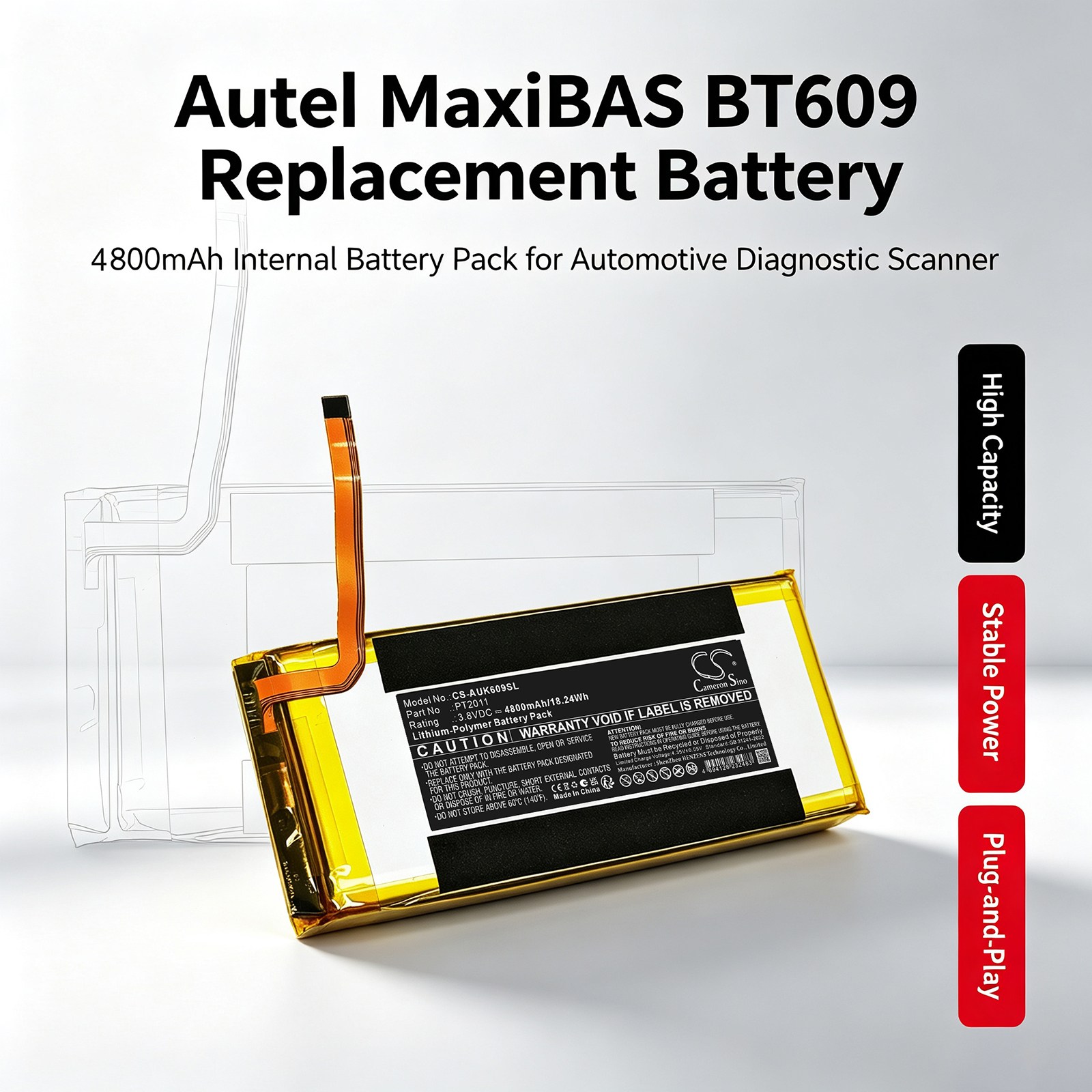 Batteri till Diagnostisk skanner för Autel MaxiBAS BT609 Scanner
