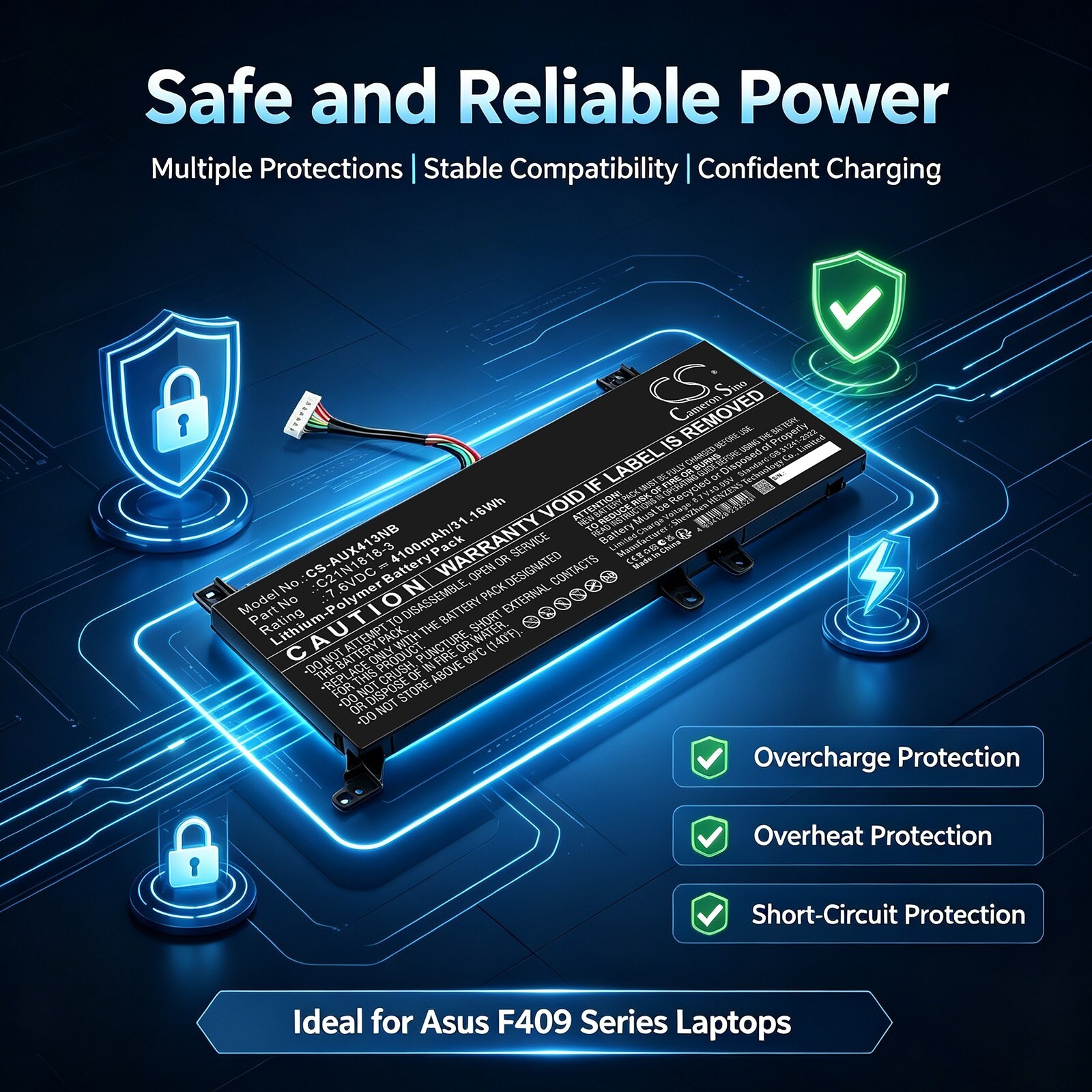 Batteri till Laptop, Bärbar dator för Asus VivoBook D409, F409, M409 m.fl.