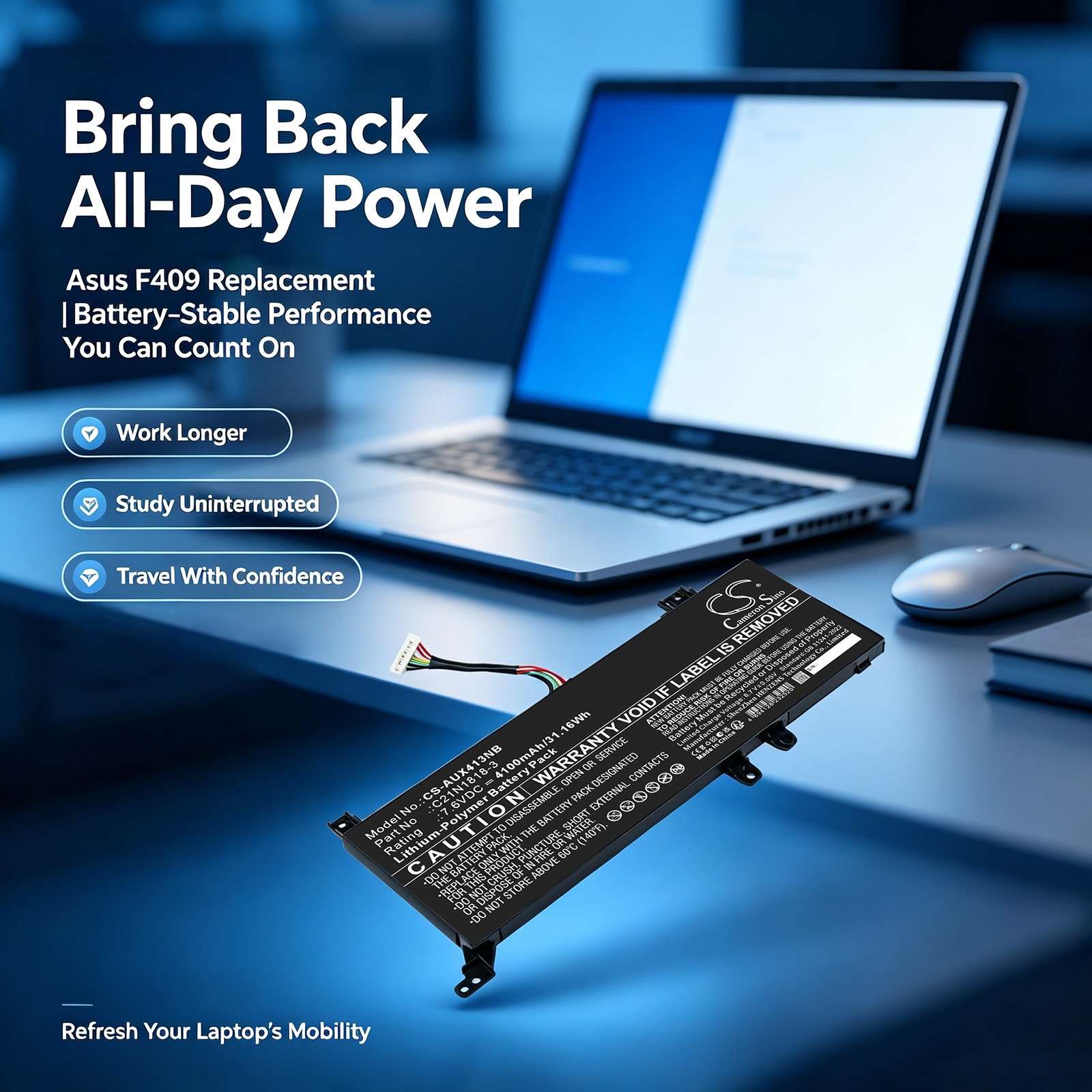 Batteri till Laptop, Bärbar dator för Asus VivoBook D409, F409, M409 m.fl.
