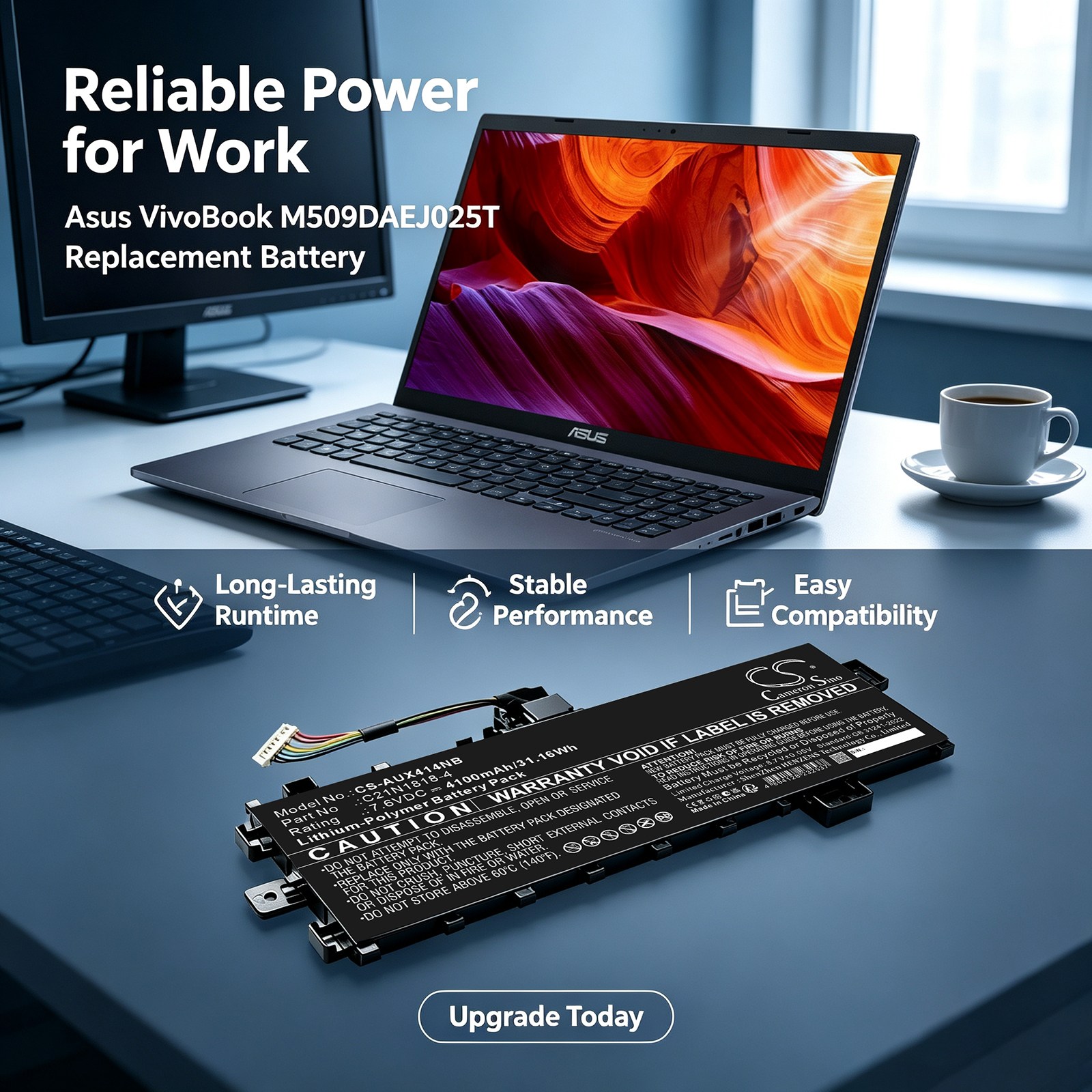 Batteri till Laptop, Bärbar dator för Asus VivoBook M509DA-EJ025T m.fl.