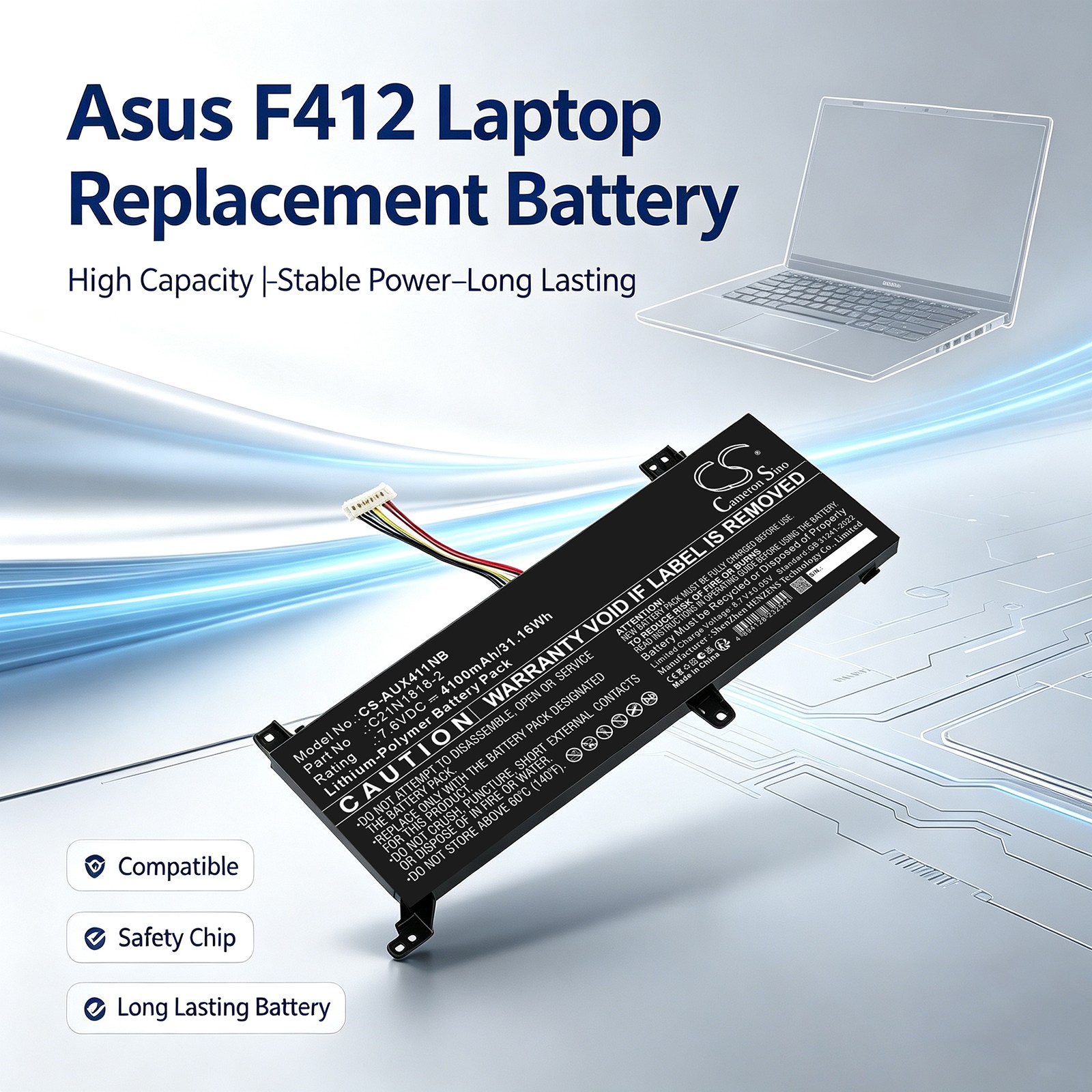 Batteri till Laptop, Bärbar dator för Asus  F412,  X412,  A412D m.fl.