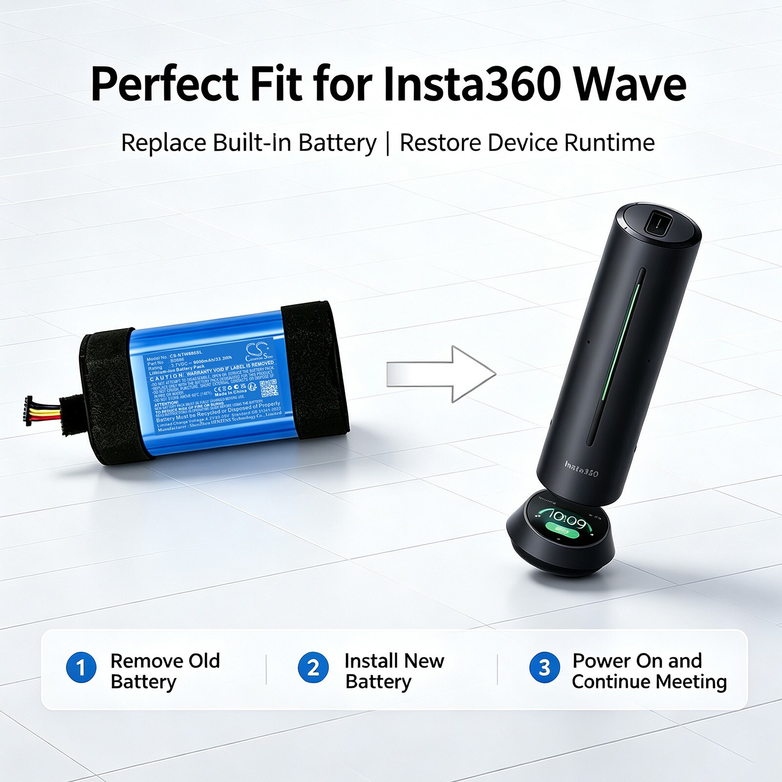 Batteri till Kommunikation och konferenser för Insta360 Wave AI-Powered Speakerphone