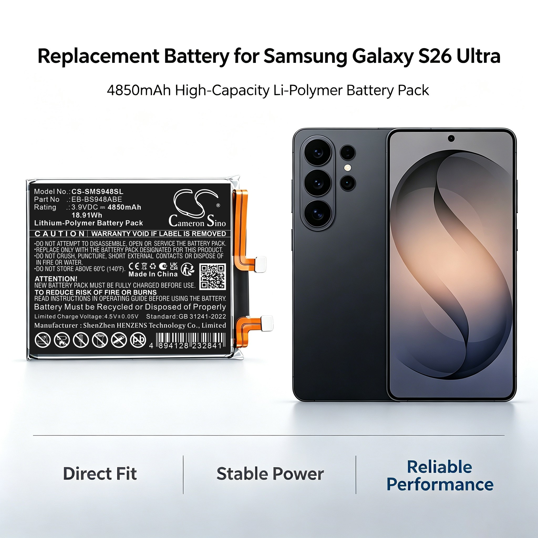 Batteri till Mobil, smartphone för Samsung Galaxy S26 Ultra, SM-S948N, SM-S948B m.fl.