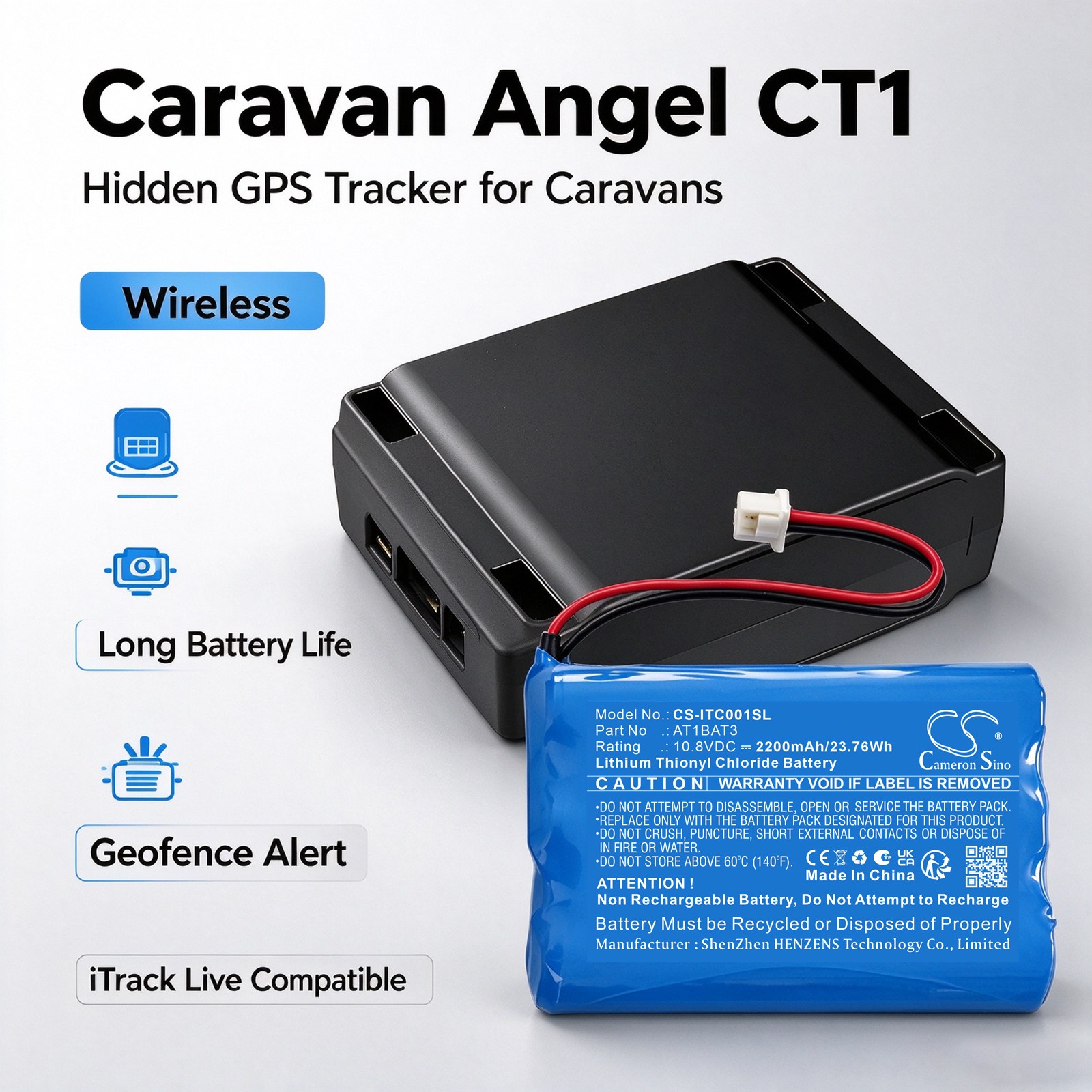 Batteri till Utrustning, kartläggning, provning för iTrack Caravan Angel Tracker