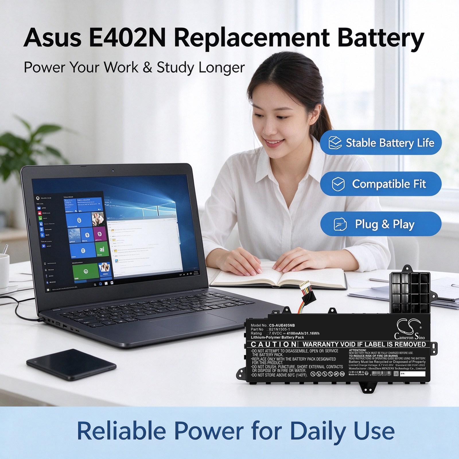Batteri till Laptop, Bärbar dator för Asus E402N, E402S, E502S m.fl.