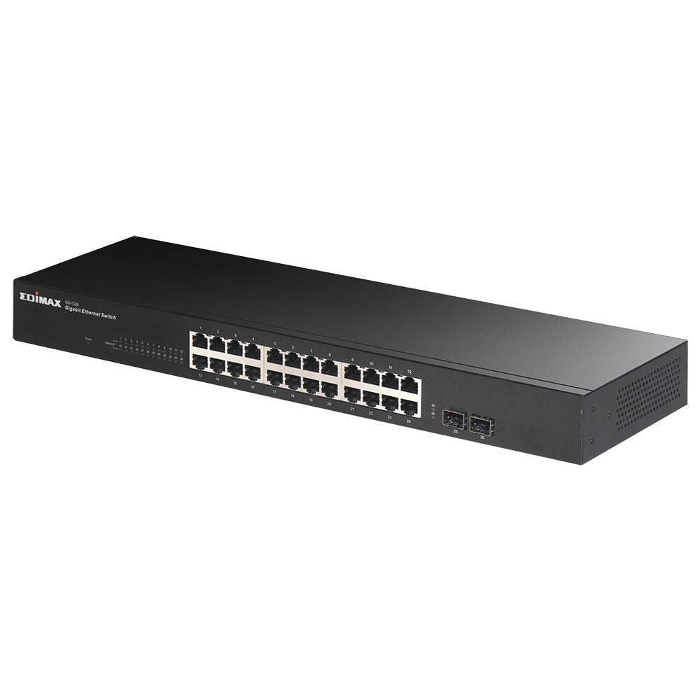 Edimax 26-portars Gigabit-switch med 2 SFP-portar 19"