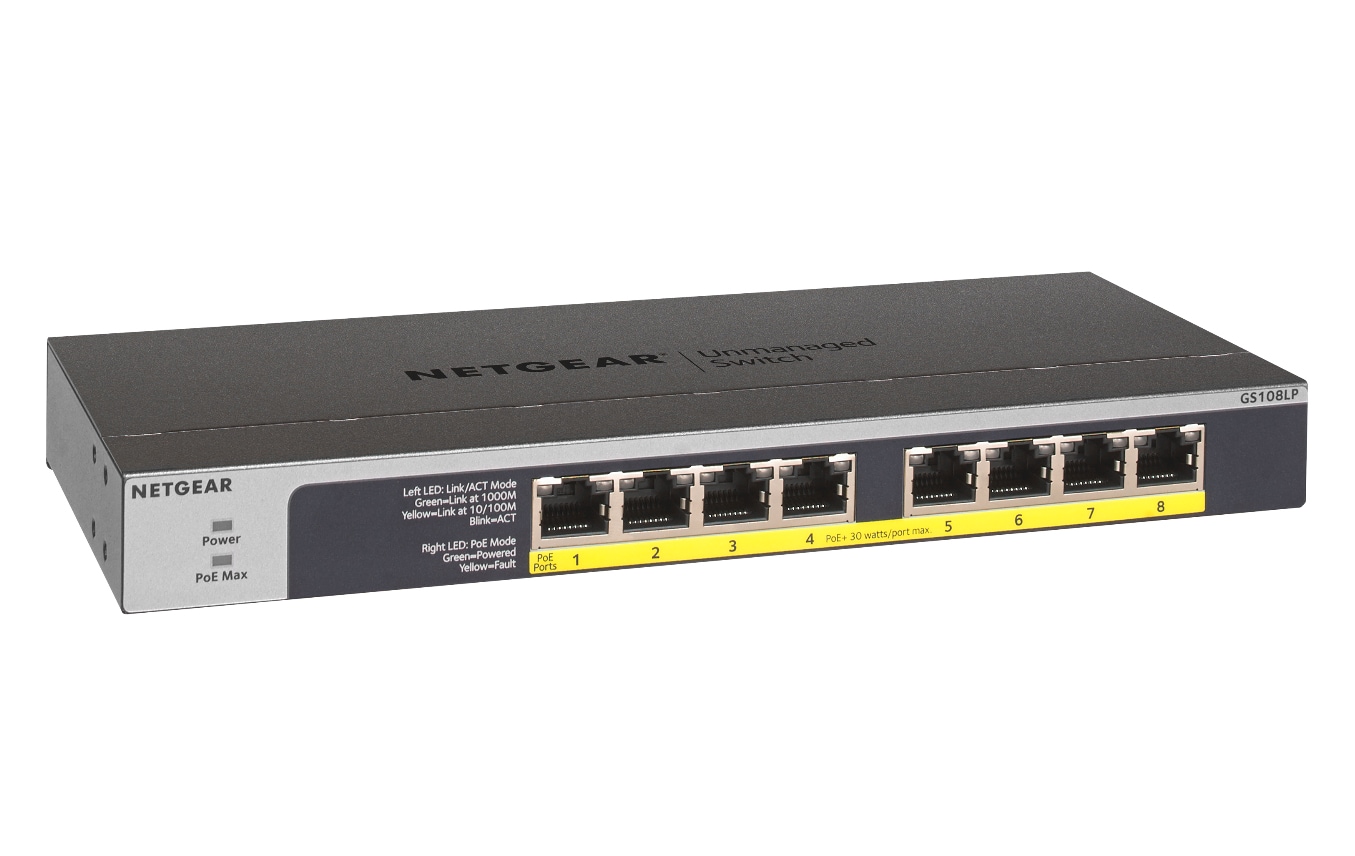 Netgear GS108LP-100EUS 8-portars Gigabit Ethernet PoE/PoE+ Flex omanagerad switch
