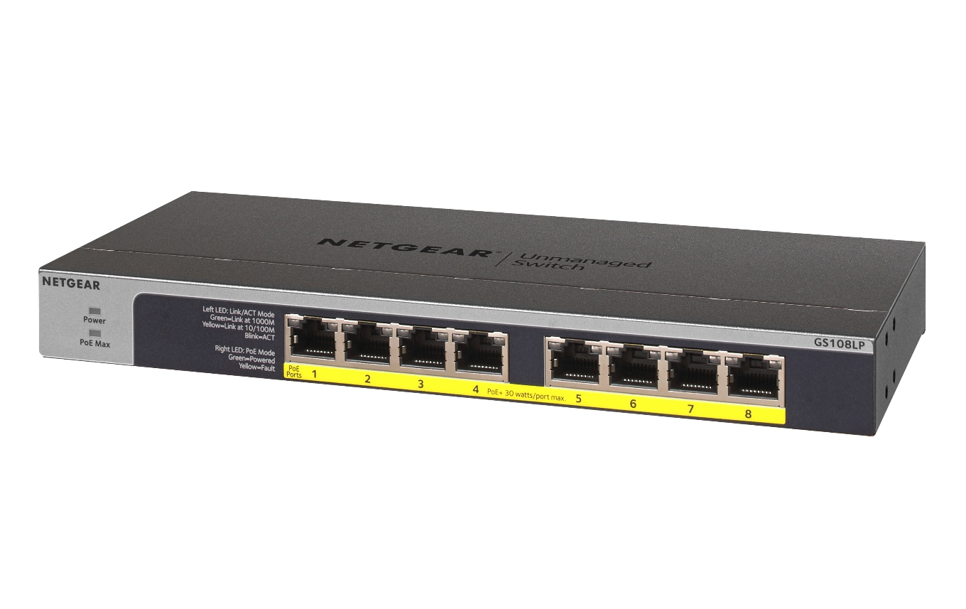 Netgear GS108LP-100EUS 8-portars Gigabit Ethernet PoE/PoE+ Flex omanagerad switch