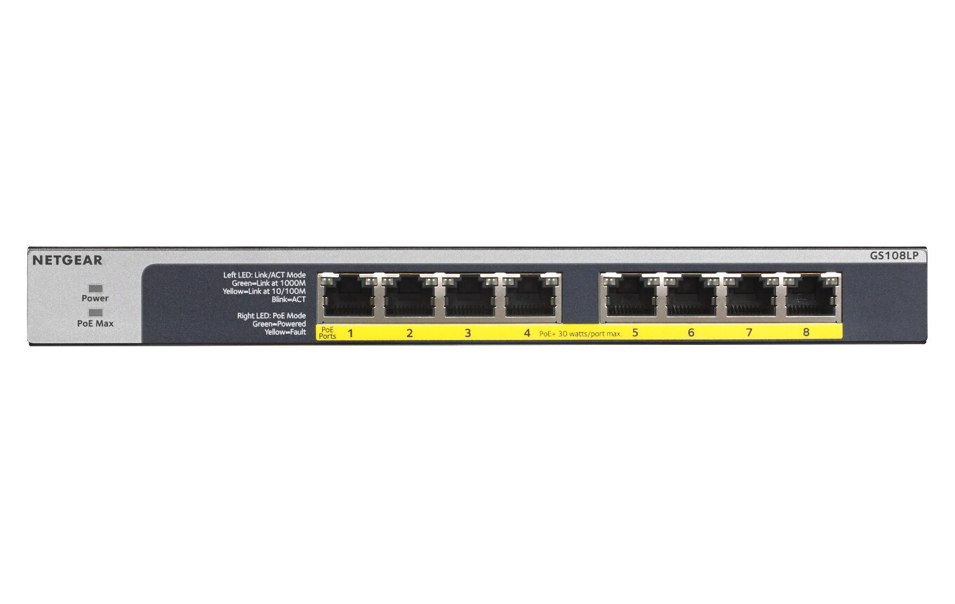 Netgear GS108LP-100EUS 8-portars Gigabit Ethernet PoE/PoE+ Flex omanagerad switch