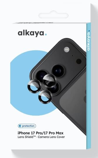 alkaya Lens Shield kameralinsskydd i glas för iPhone 17 Pro / 17 Pro Max, transparent