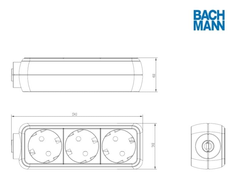 hvit 1, 5m, Bachmann stikkontaktlist SELLY 3-fold, uten bryter