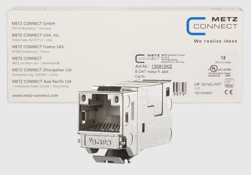 METZ CONNECT E-DAT modul Keystone Cat.6A Jack 180, 12-pack