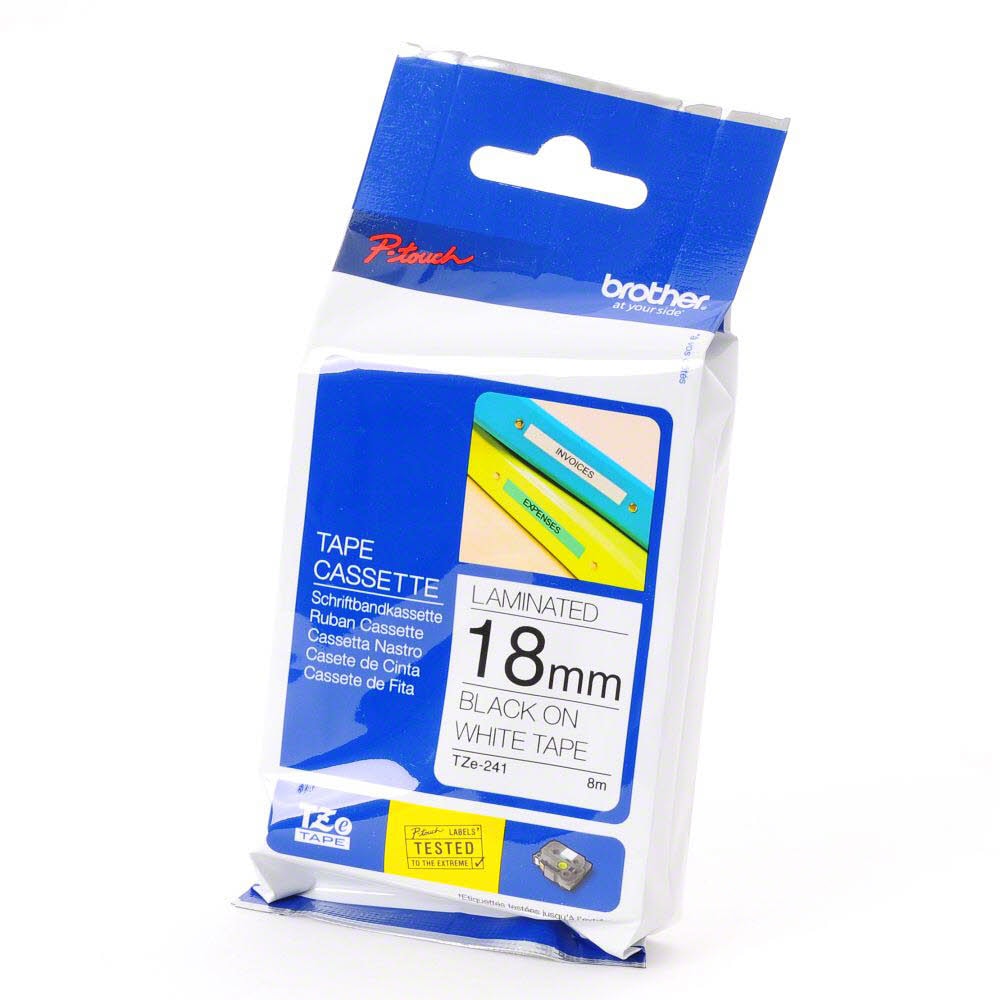 Brother märktejp TZe-241 svart på vit, 18 mm, 8 m, laminerad