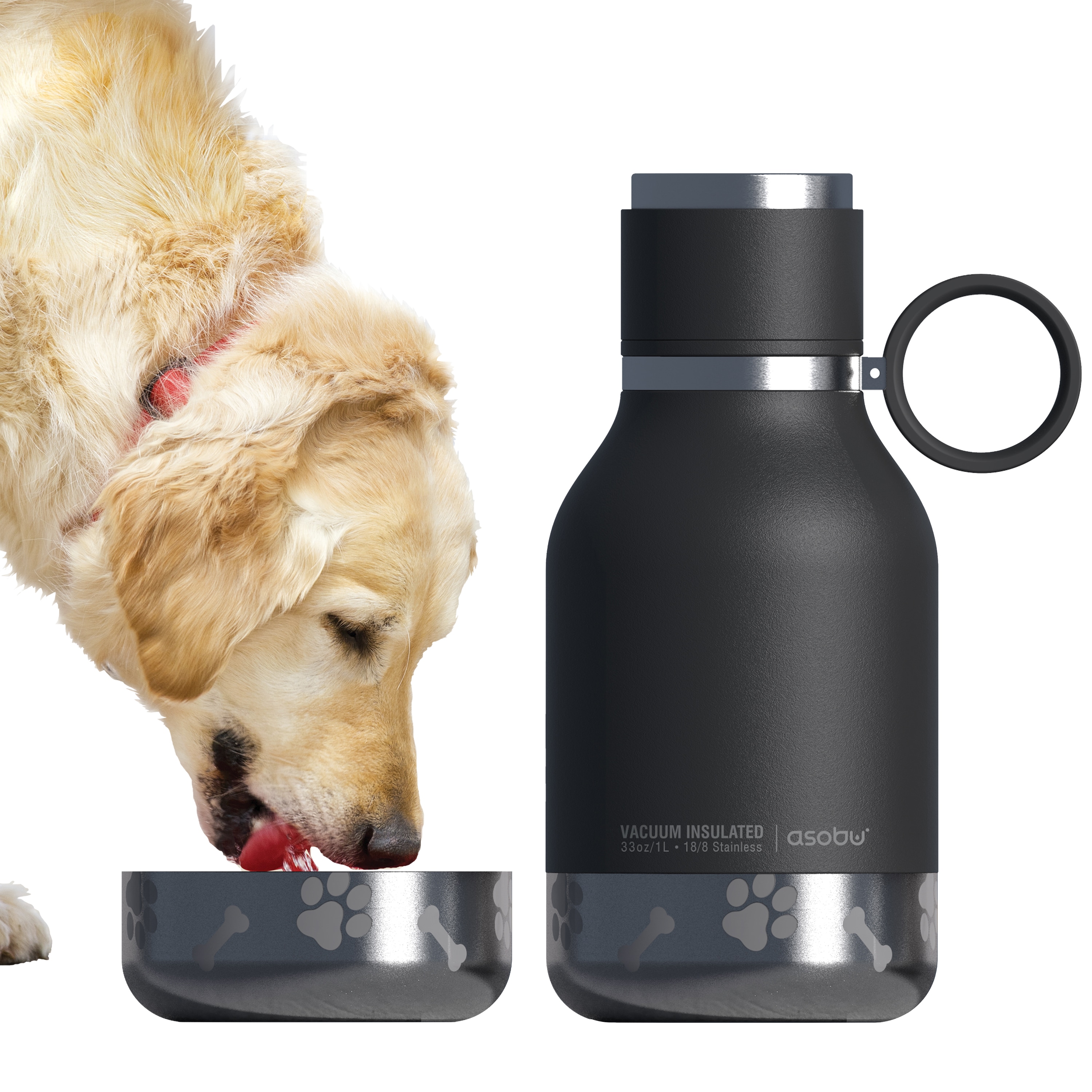 Asobu Dog Bowl – Edelstahlflaska med avtagbar hundskål, 1 liter