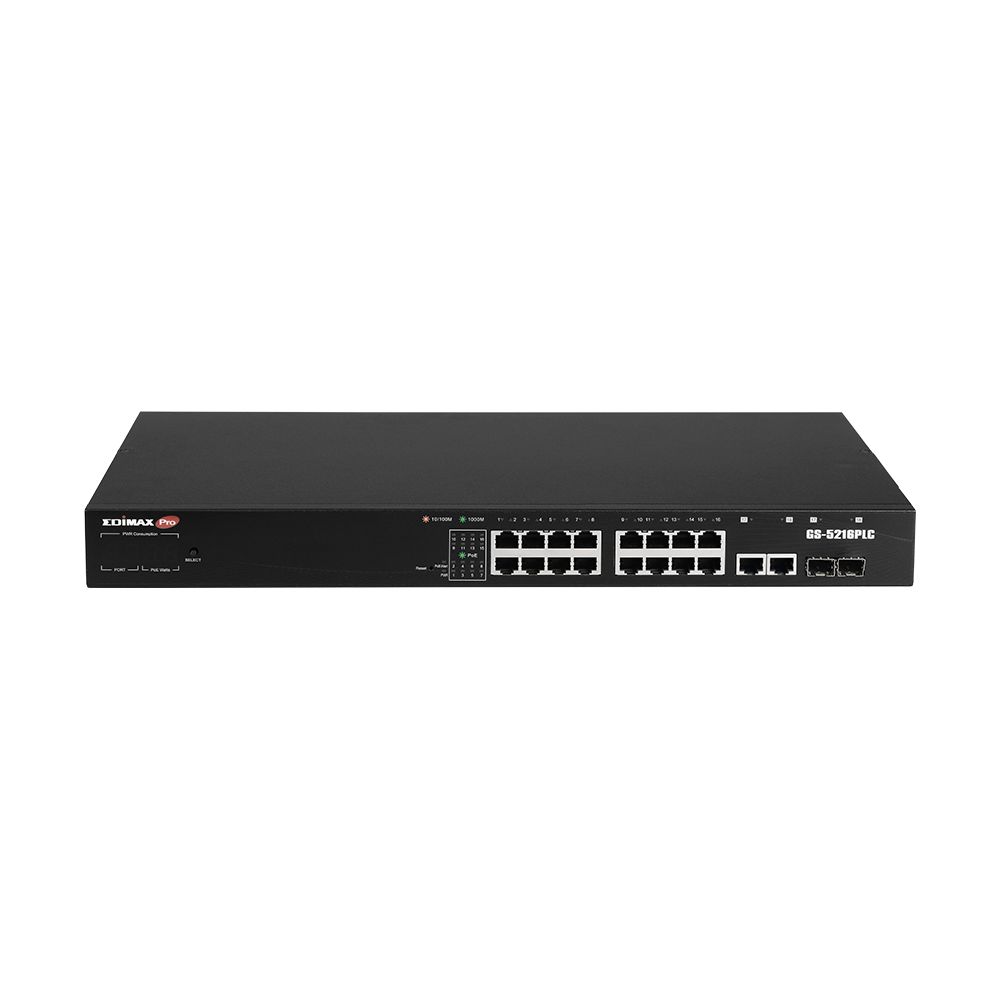 Edimax VLAN 18-portars Gigabit PoE Web Smart Switch med 2 Gigabit RJ45/SFP-portar