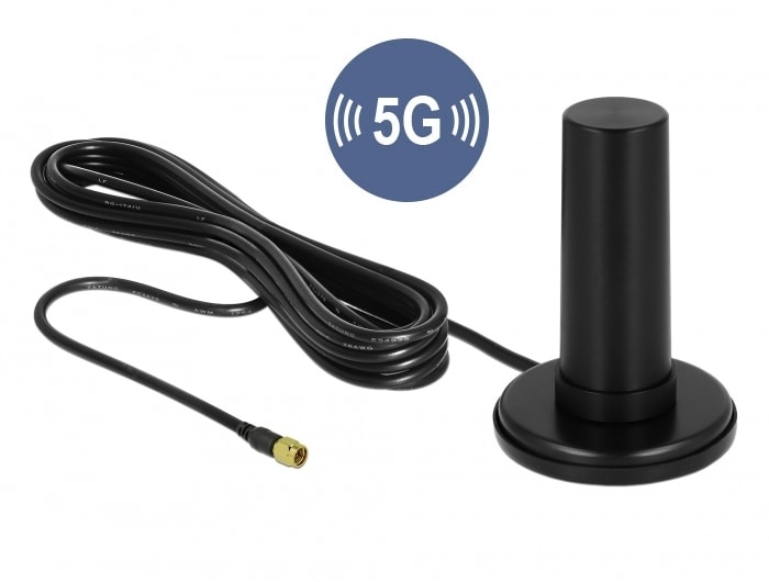Delock 5G/LTE-antenn med SMA-hane, 0–3 dBi, stel, rundstrålande