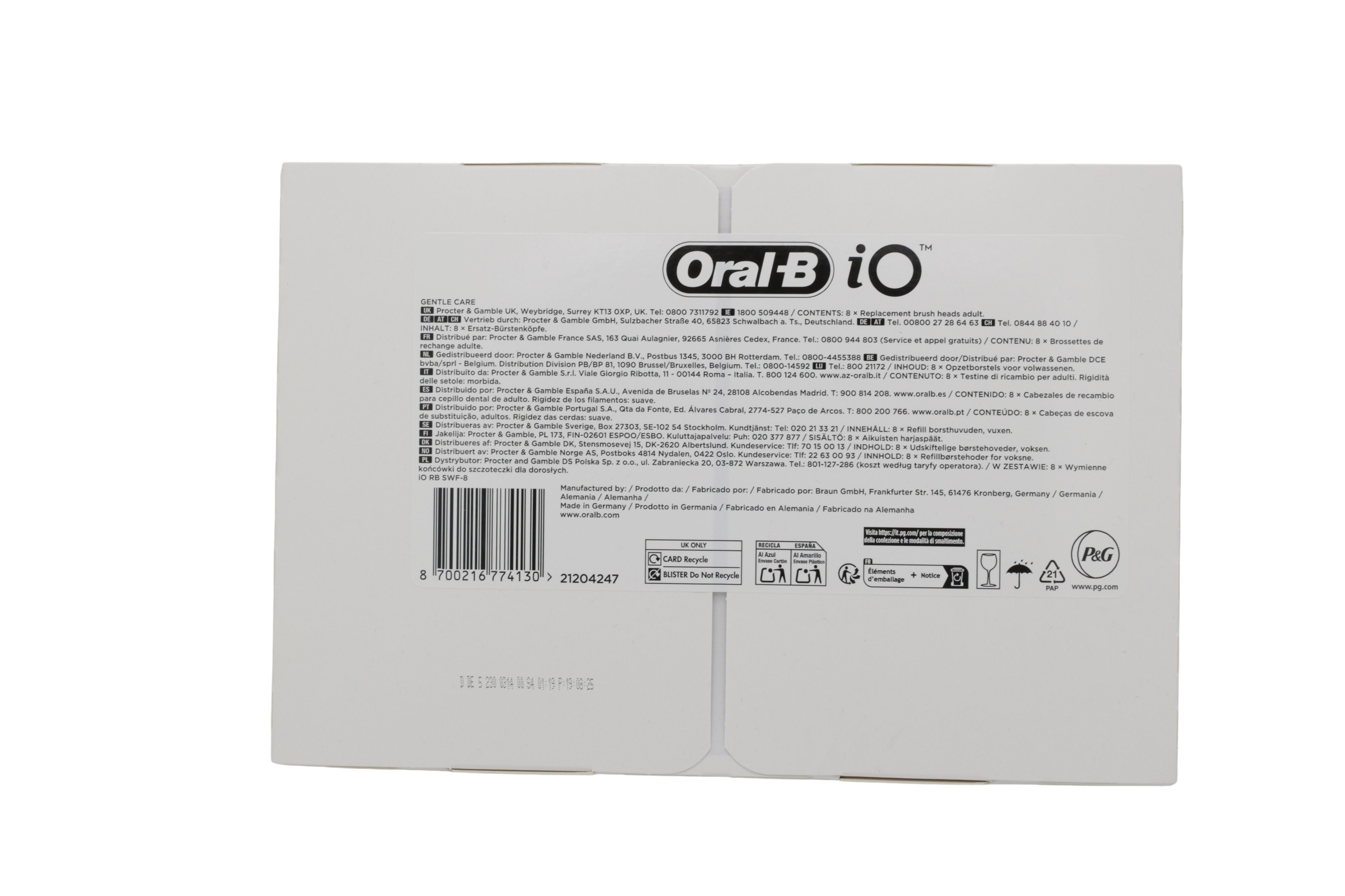 Braun Oral-B iO Sanfte Reinigung ersättningsborsthuvuden 8 st